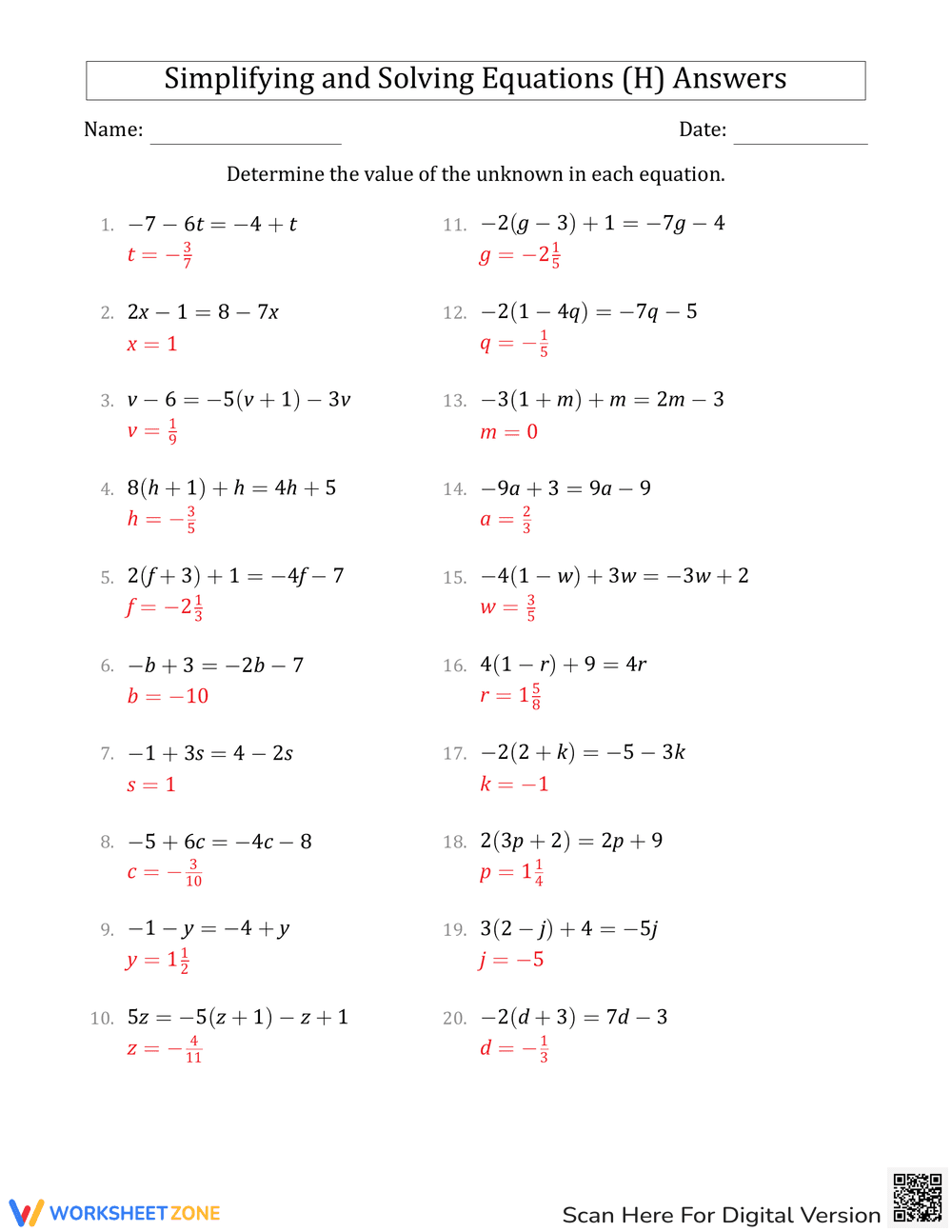 Solving Equations Practice Worksheet - Page 2