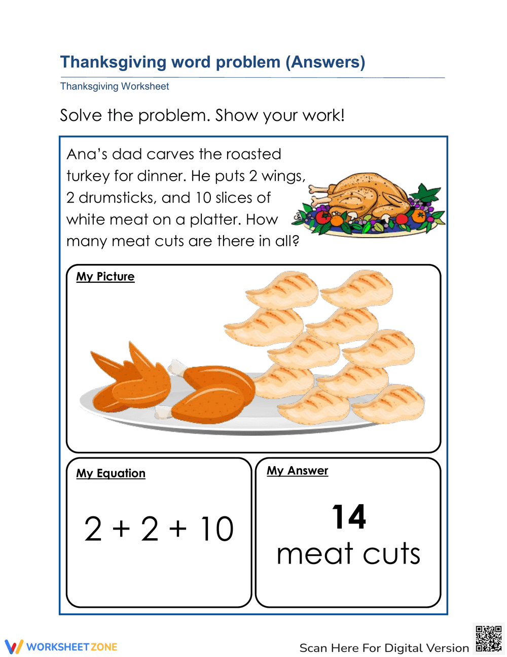 Thanksgiving Word Problems Practice Worksheet - Page 2