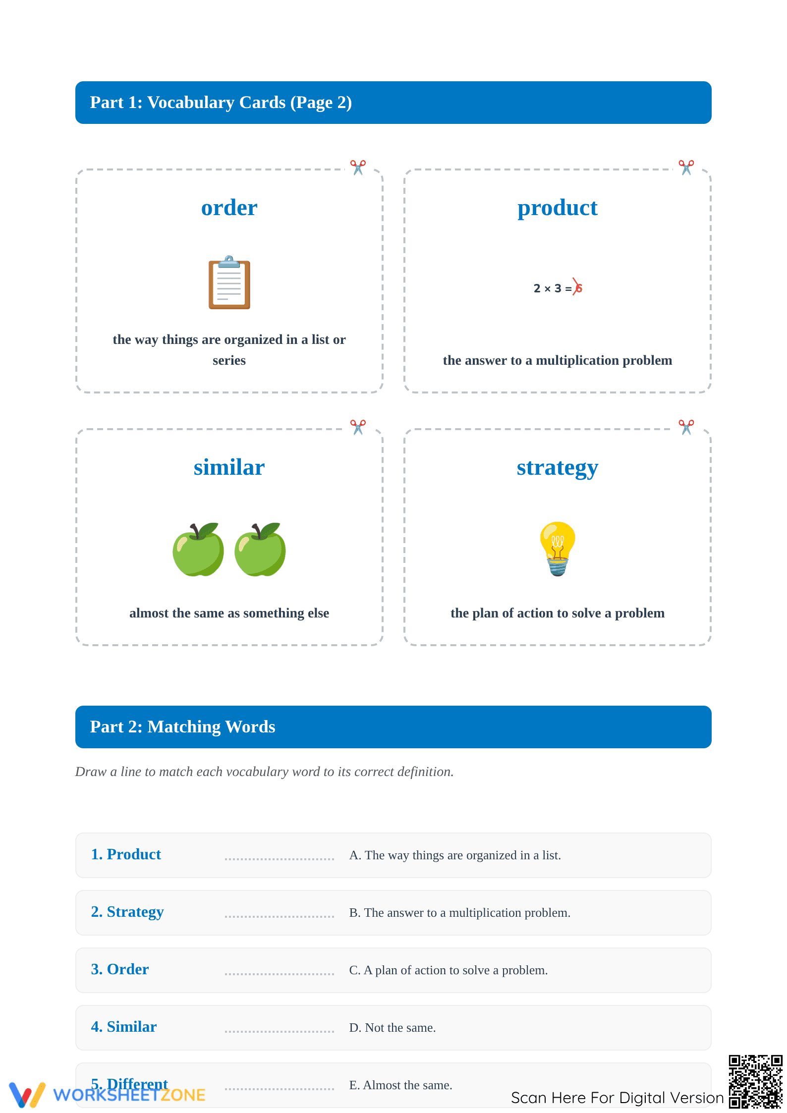 Grade 3 Multiplication Vocabulary - Printable Worksheet - Page 2