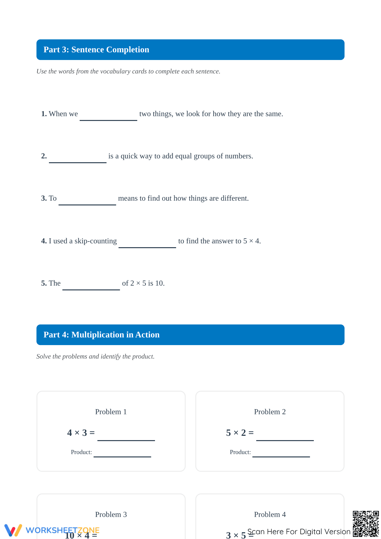 Grade 3 Multiplication Vocabulary - Printable Worksheet - Page 3