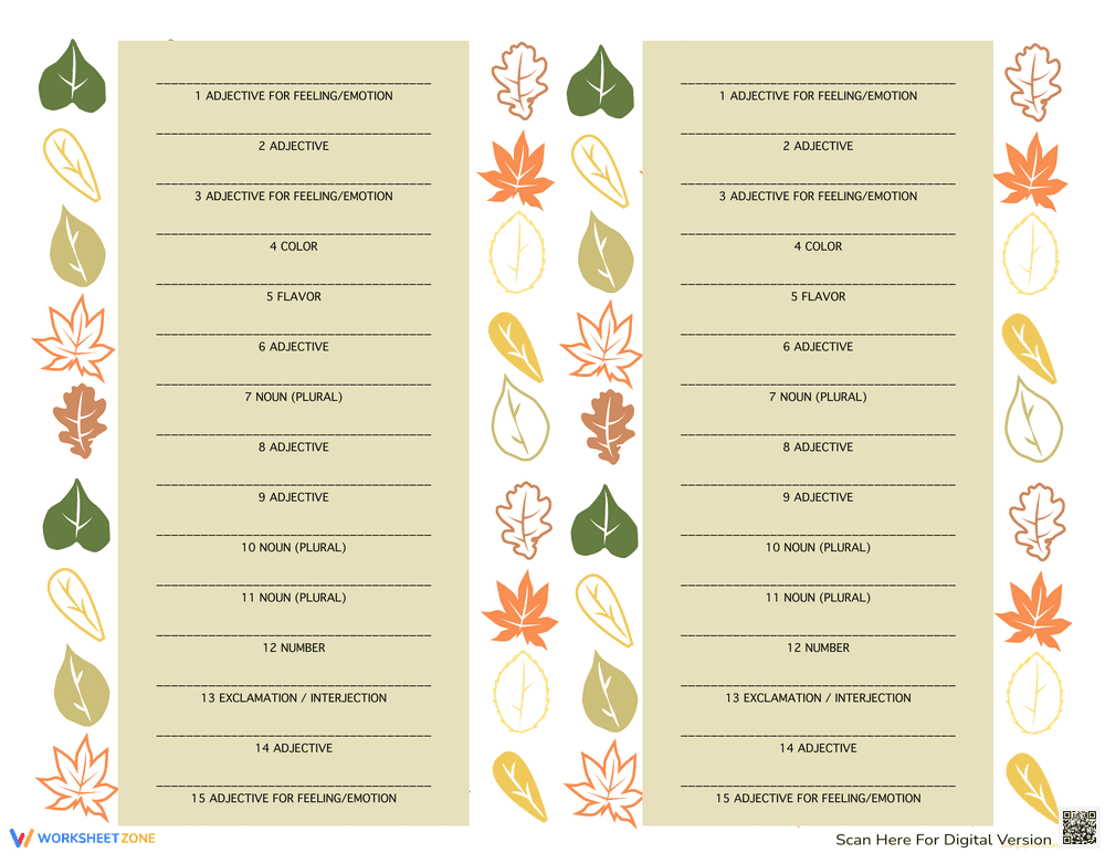 Thanksgiving Mad Libs Worksheet: Festive Language Activity - Page 2