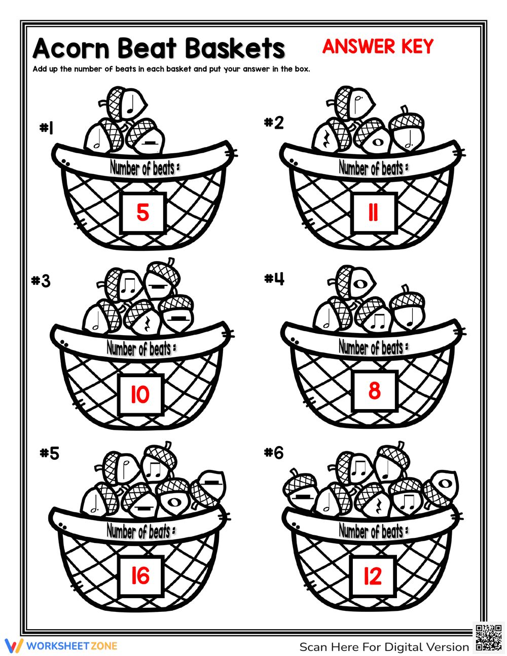 Grade 3-6 Acorn Beat Baskets — Printable No-Prep Worksheet - Page 2