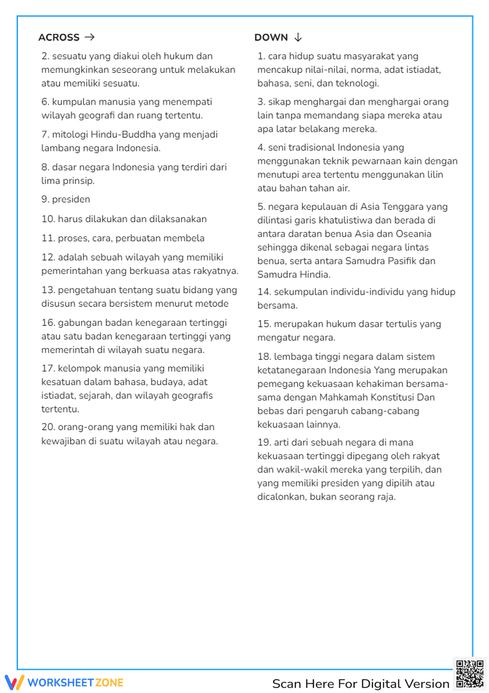 Grade 10 Indonesian Civics Crossword | Essential Printable - Page 2