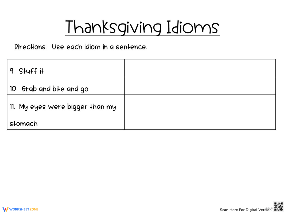 Essential Thanksgiving Idioms Worksheet | Grade 4-6 - Page 2