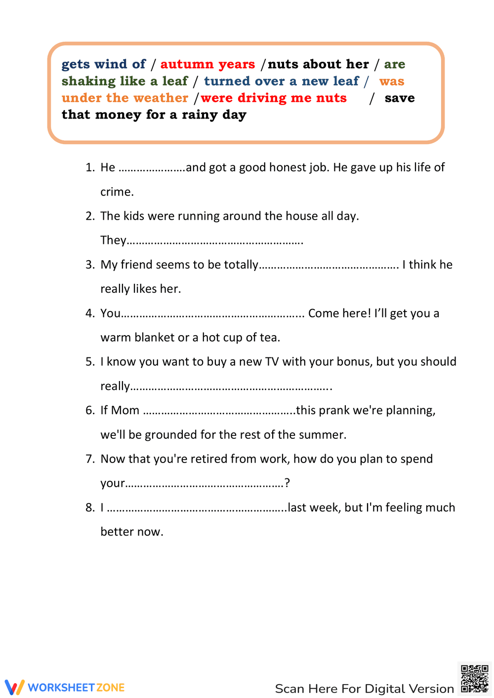 Autumn Idioms Worksheet | Grade 4-6 Essential - Page 2