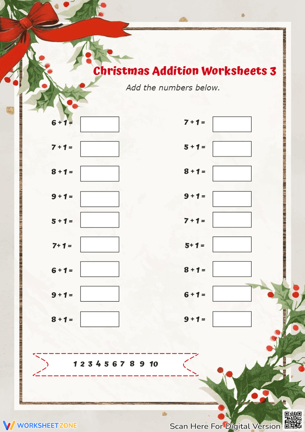 Christmas Addition Practice - Basic Math Worksheet for K-1 - Page 3