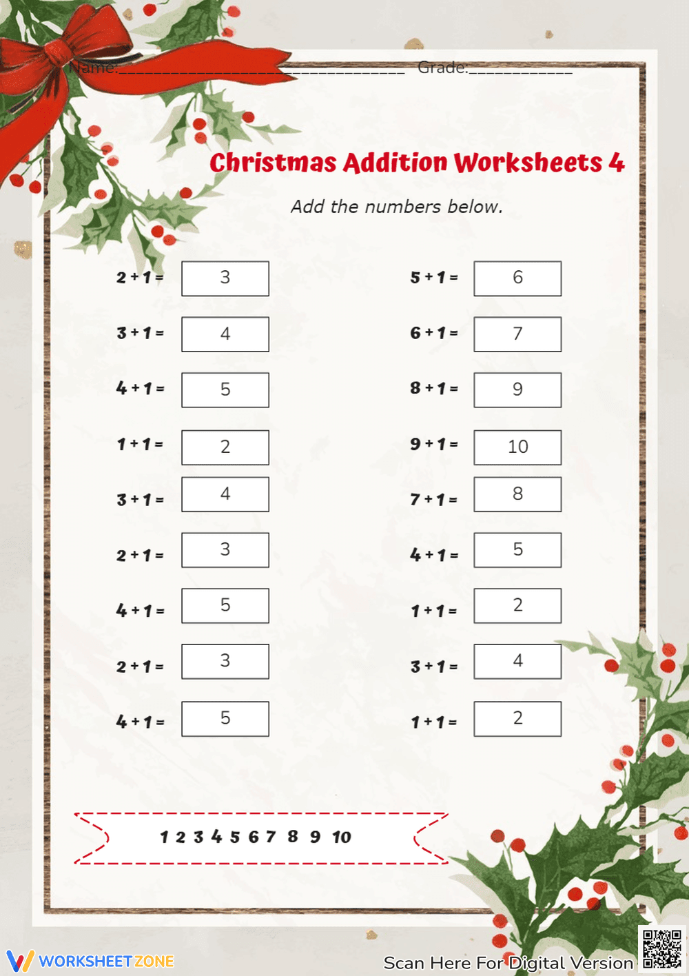 Christmas Addition Practice - Basic Math Worksheet for K-1 - Page 4