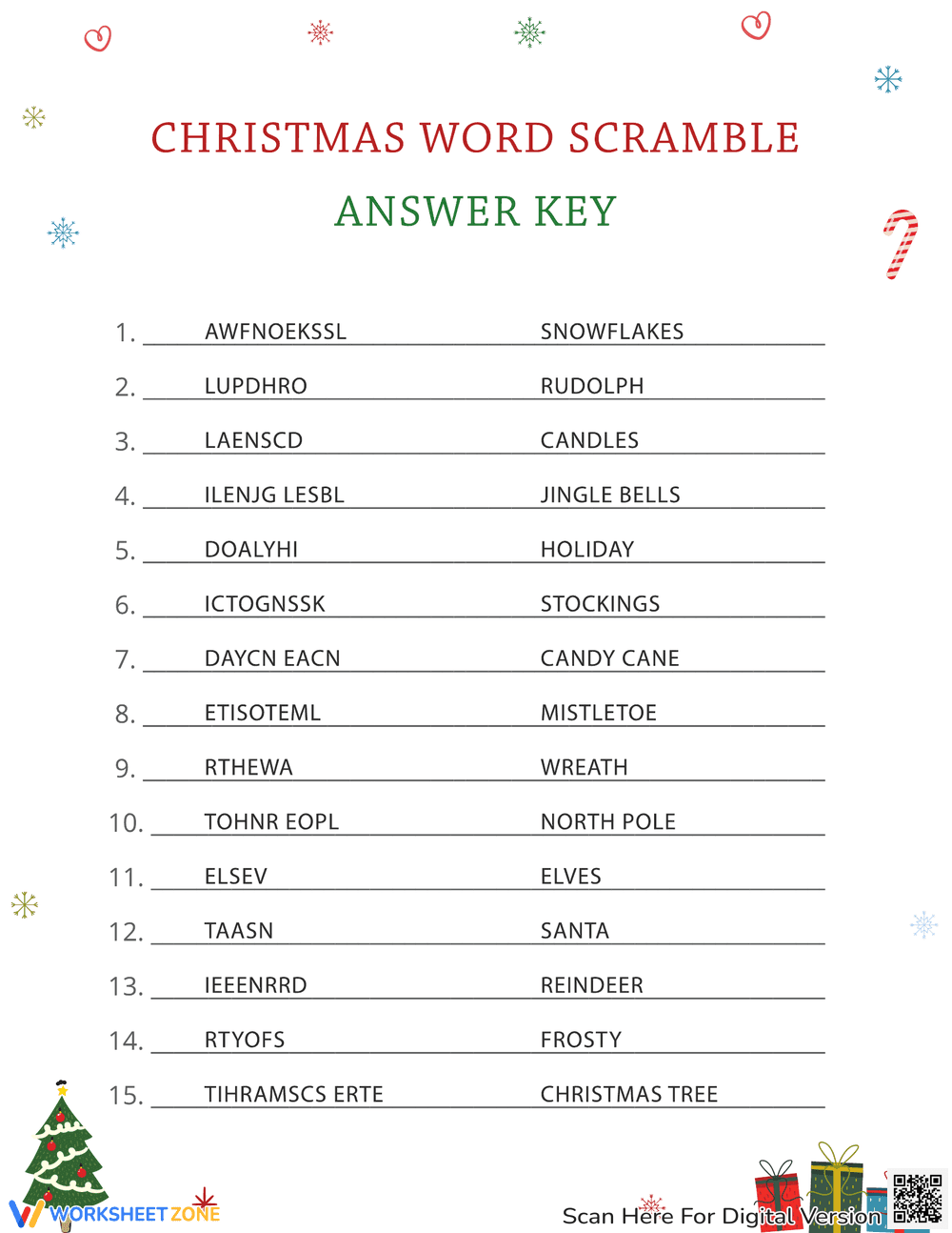 Challenging Christmas Word Scramble Worksheet - Page 2