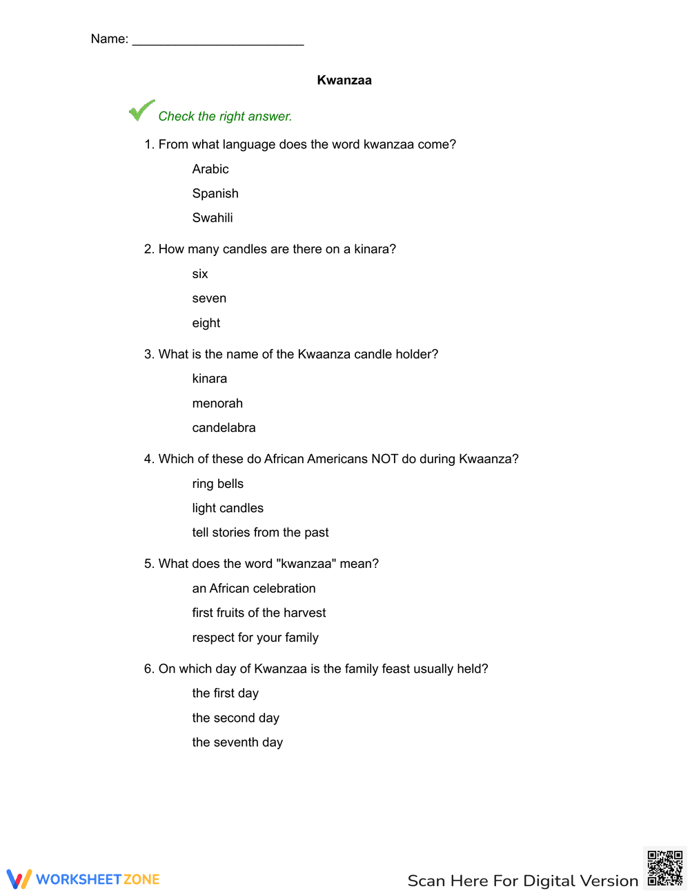 Christmas Reading Comprehension: Learn About Kwanzaa - Page 3