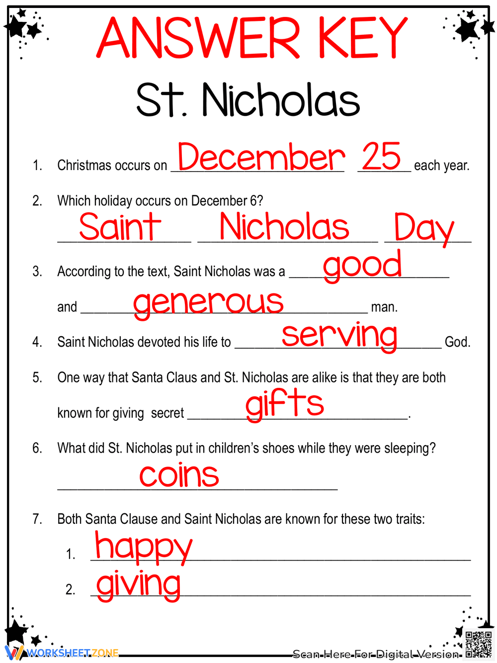 St. Nicholas Reading Comprehension Worksheet - Page 3