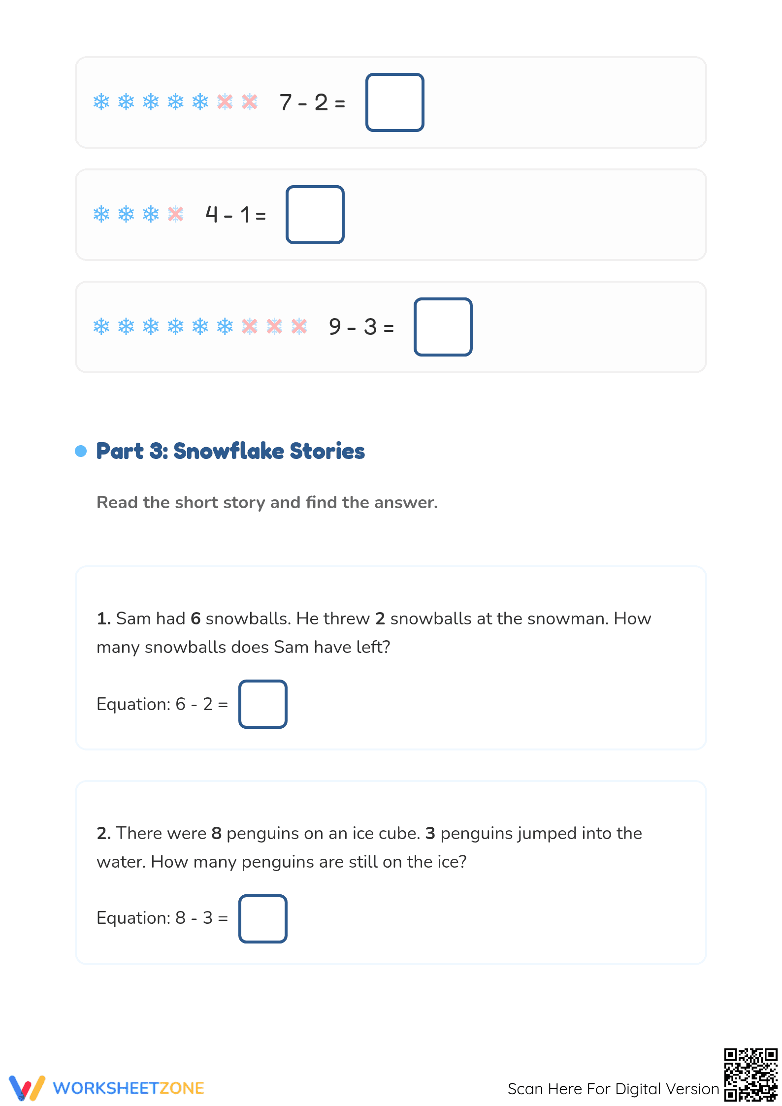 Printable Winter Subtraction Worksheet | Grade 1 Ready - Page 3