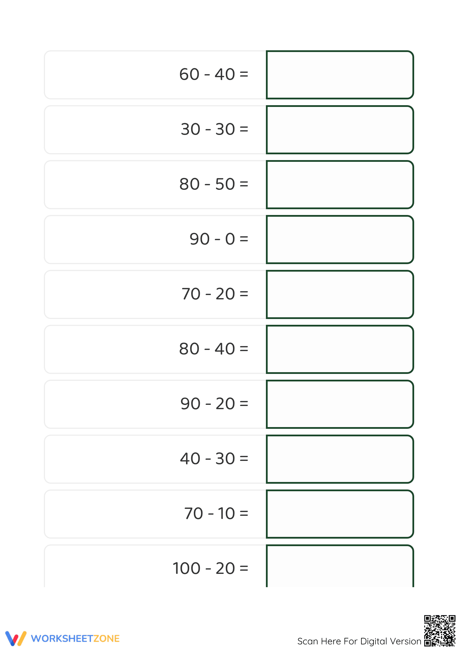 Subtracting Tens Worksheet | Grade 1 Math Essential - Page 2