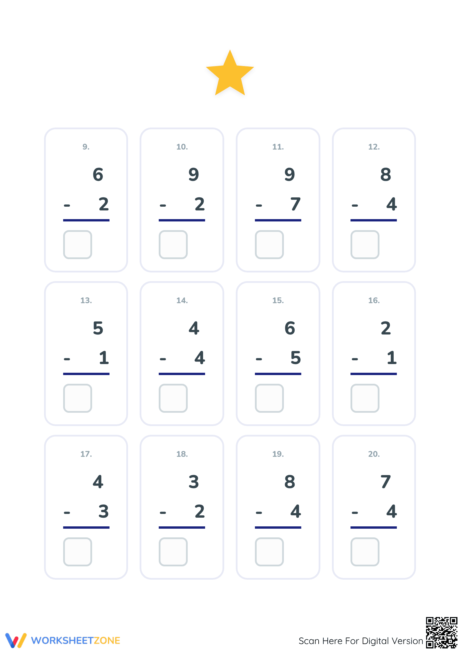 Grade 1 Subtraction with Stars — Printable No-Prep Worksheet - Page 2