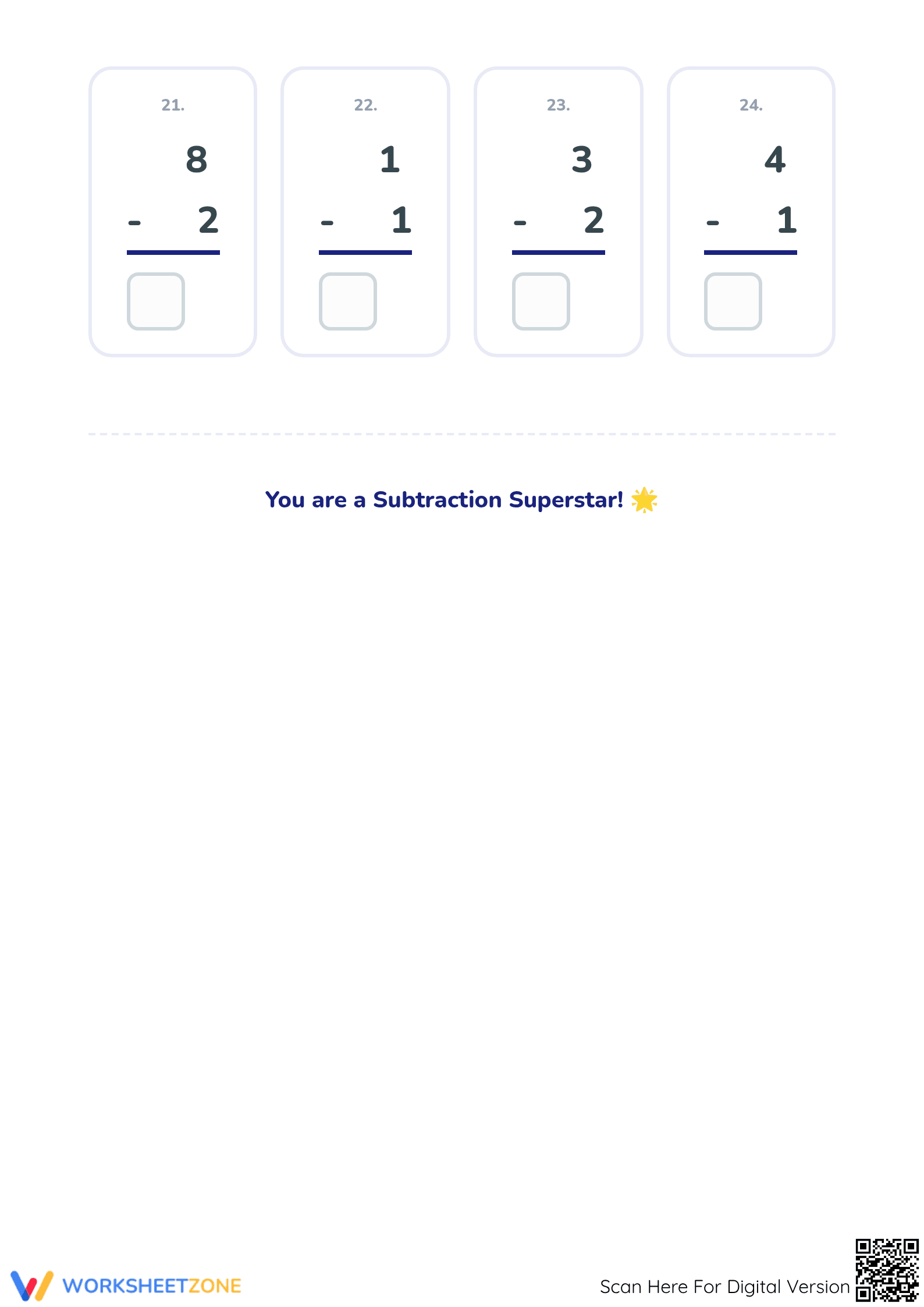 Grade 1 Subtraction with Stars — Printable No-Prep Worksheet - Page 3