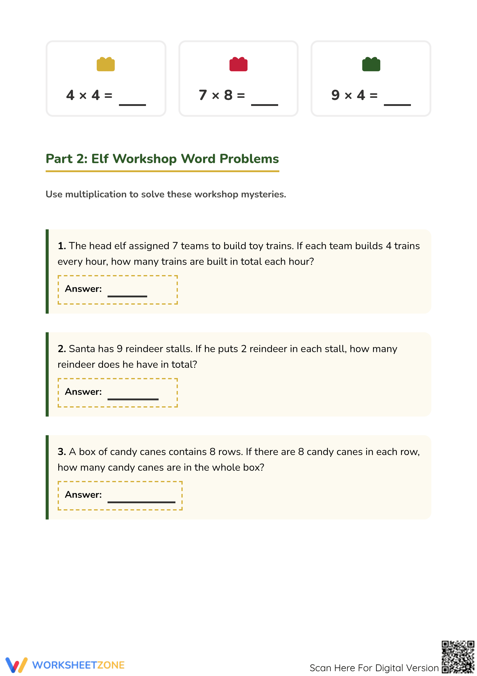 Essential Grade 3 Christmas Multiplication Facts Worksheet - Page 2
