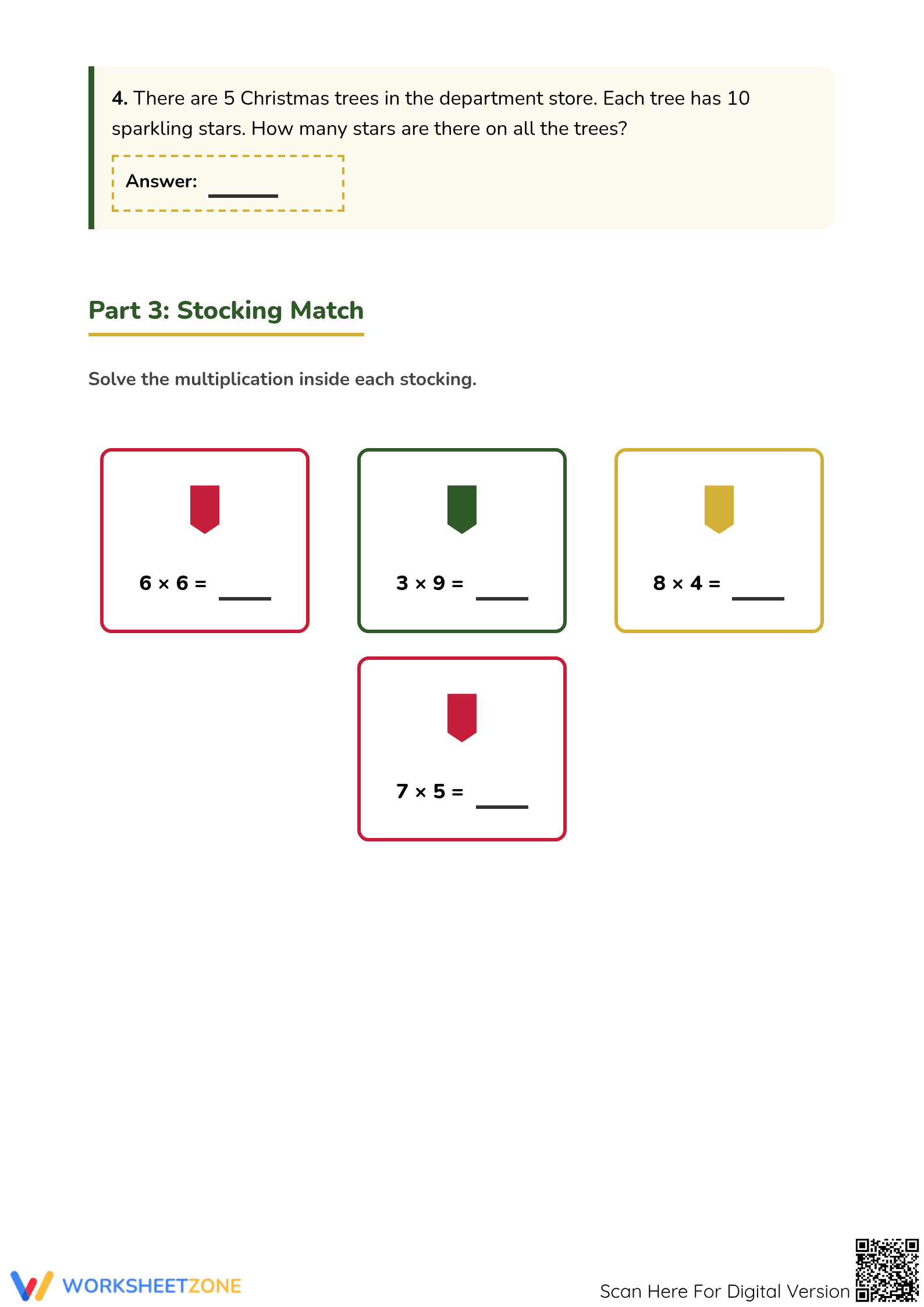 Essential Grade 3 Christmas Multiplication Facts Worksheet - Page 3