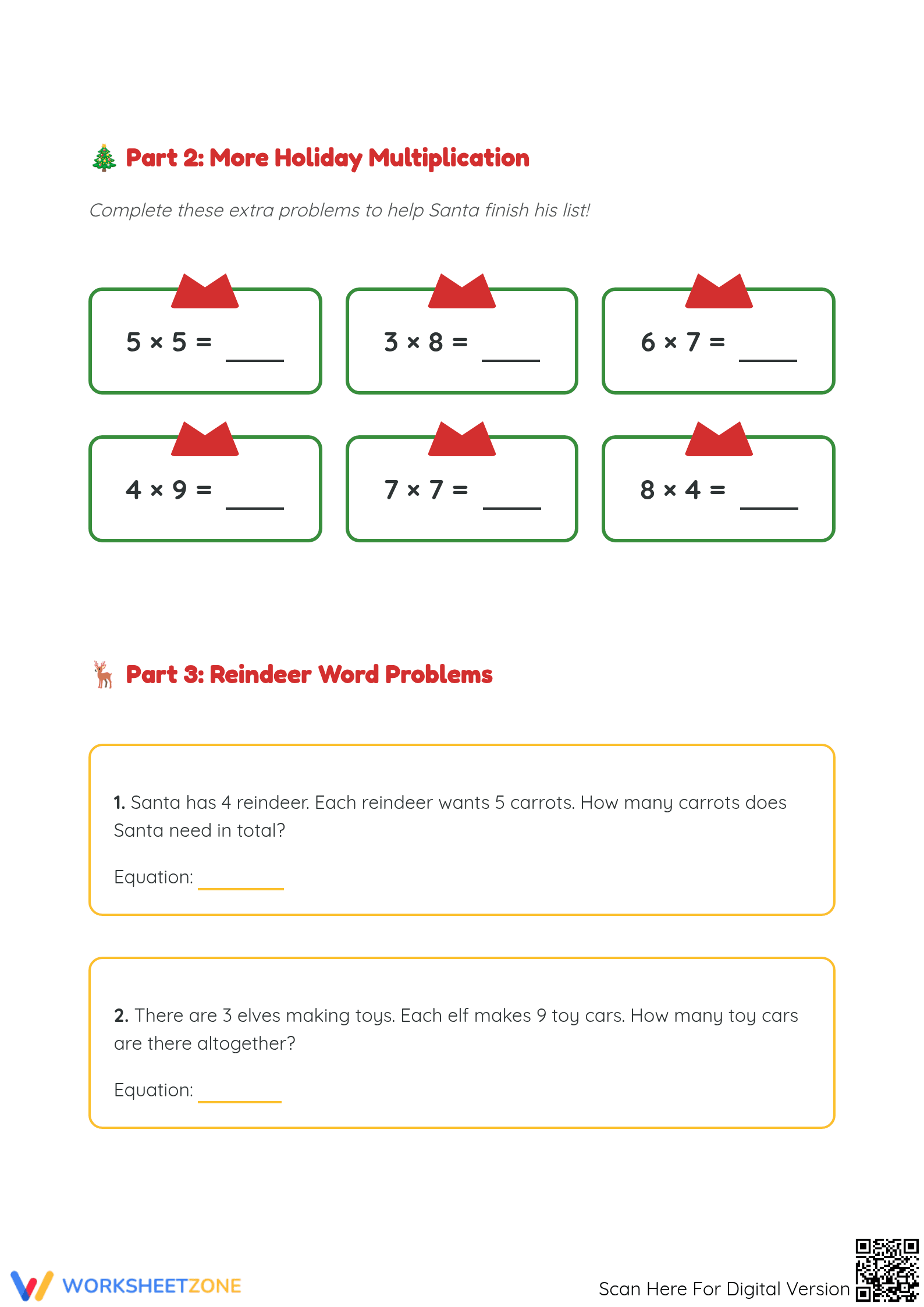 Essential Christmas Multiplication Grade 3 Math Practice - Page 2