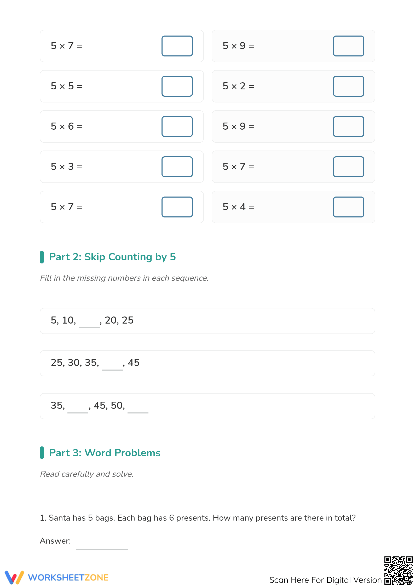 5 Times Tables Worksheet | Grade 3 Printable Math - Page 3