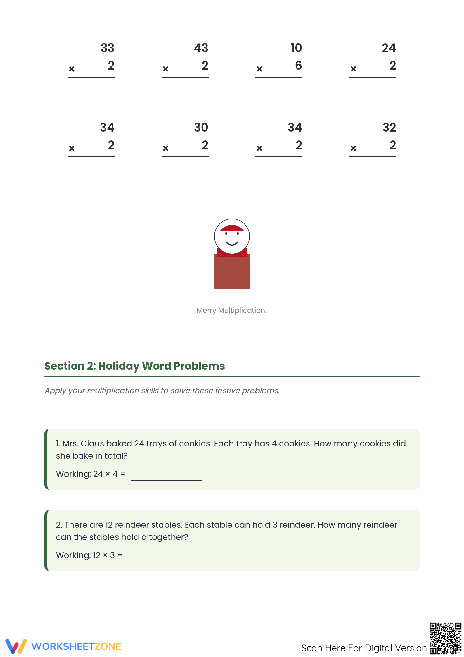 Printable Santa's Multiplication Challenge: Grade 4 Math - Page 2