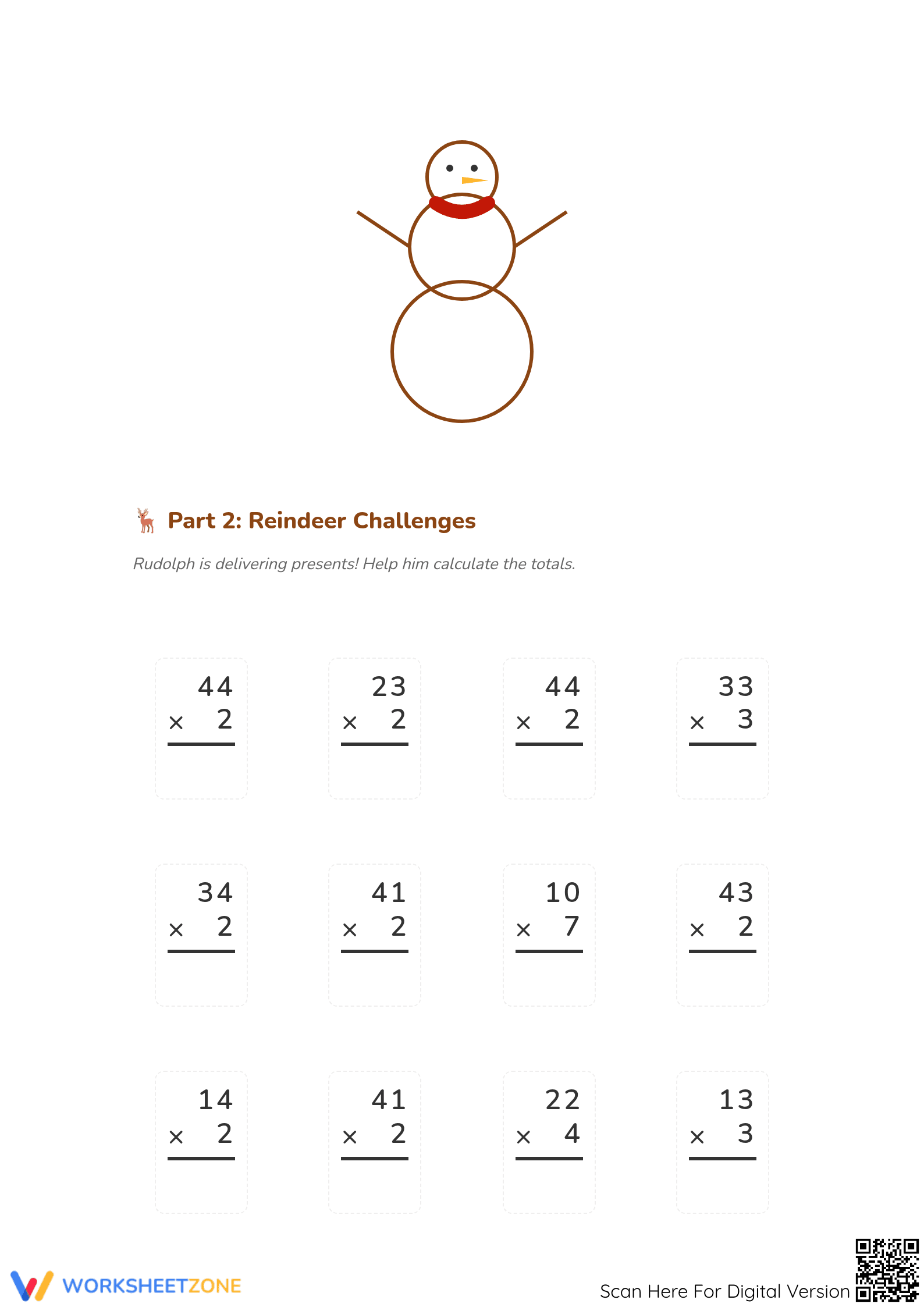 Christmas Multiplication Worksheet | Grade 4 Printable - Page 2