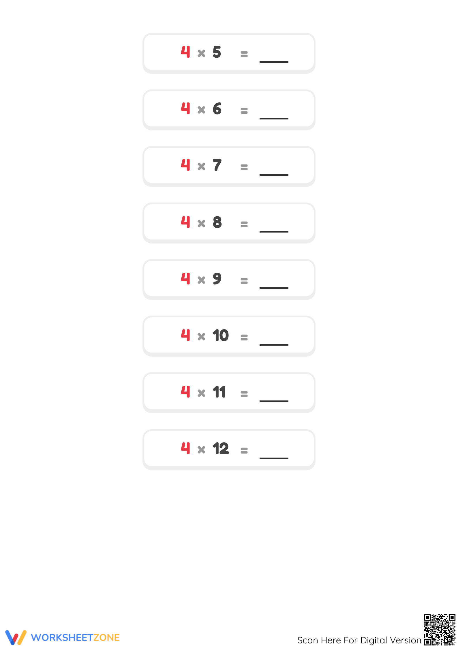 Grade 3 4x Multiplication Table — Printable Worksheet - Page 2