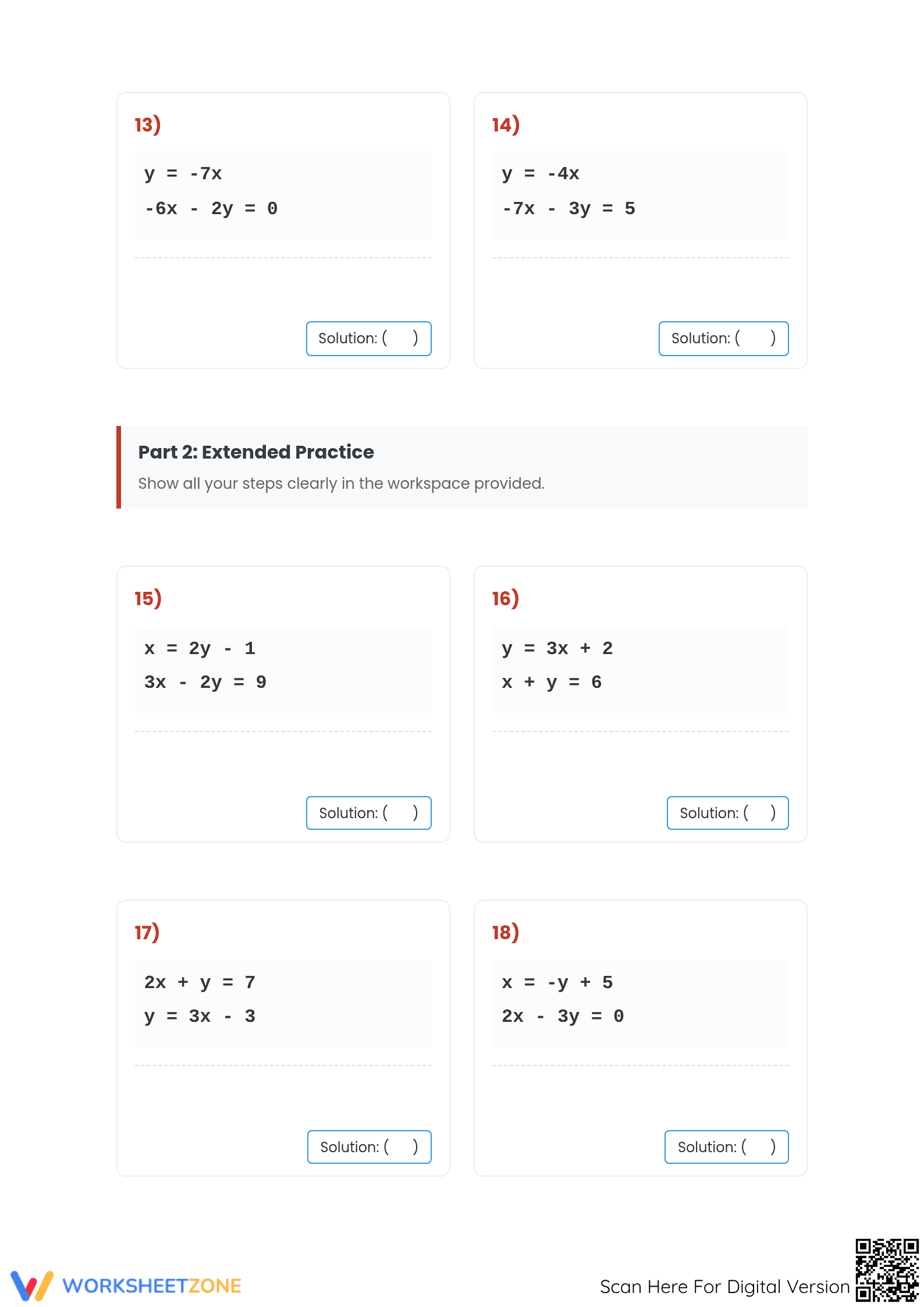 Printable Substitution Method Worksheet | Grade 8 Algebra - Page 2
