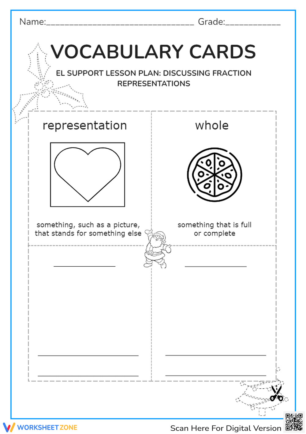 Fraction Vocabulary Cards: Representation Worksheet - Page 2