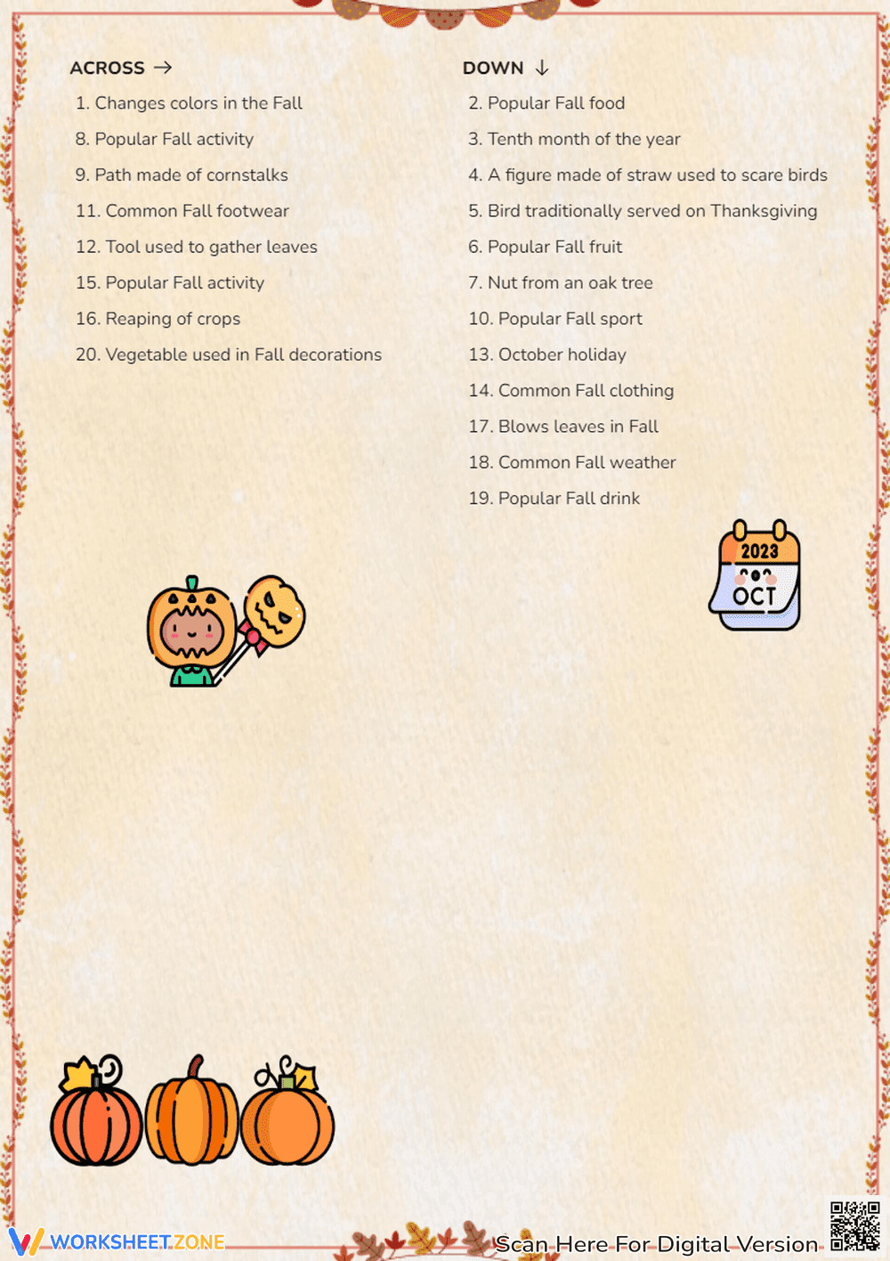 Autumn Vocabulary Crossword Puzzle - Page 2