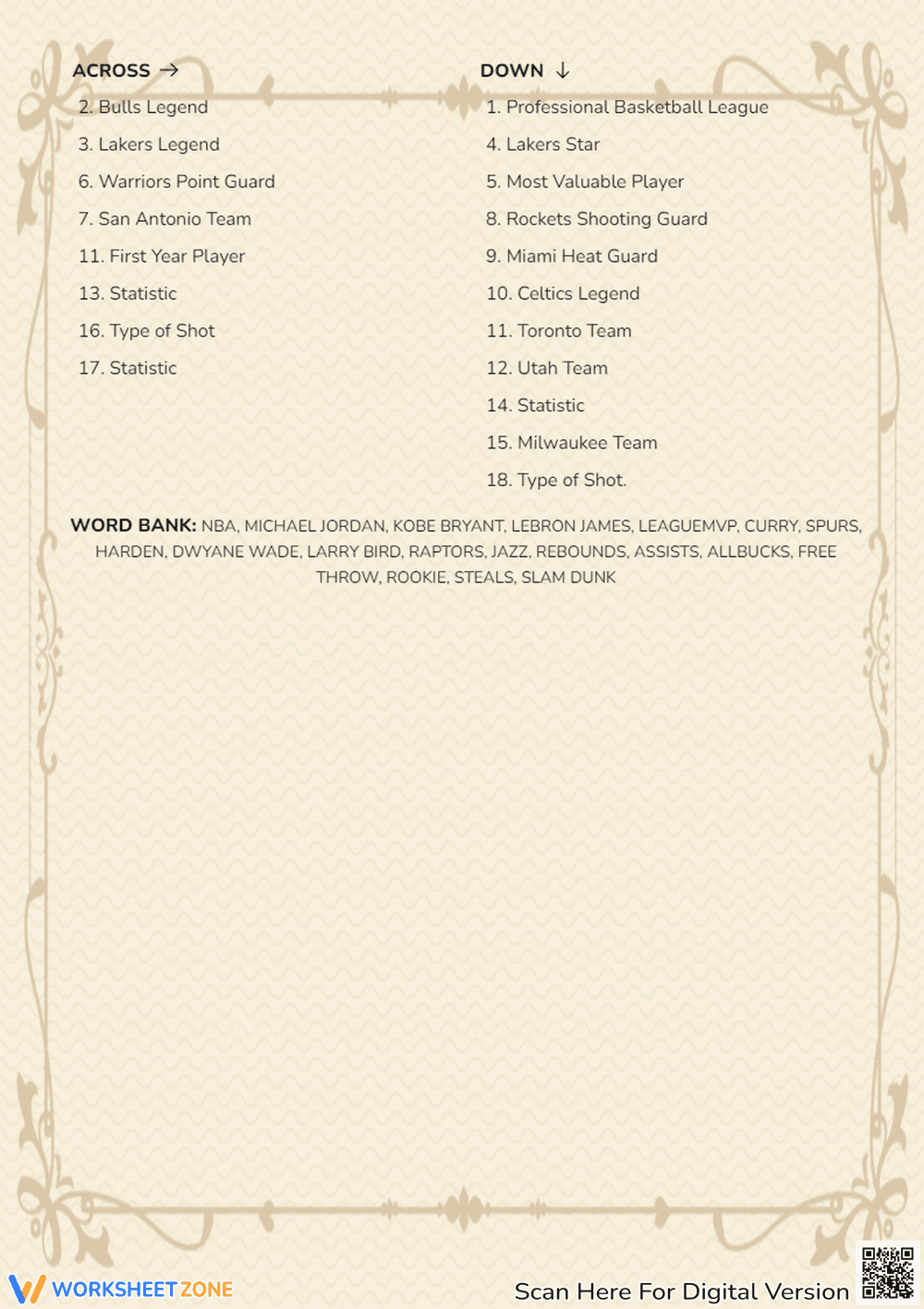 NBA Basketball Crossword | Grade 3 Essential Worksheet - Page 2