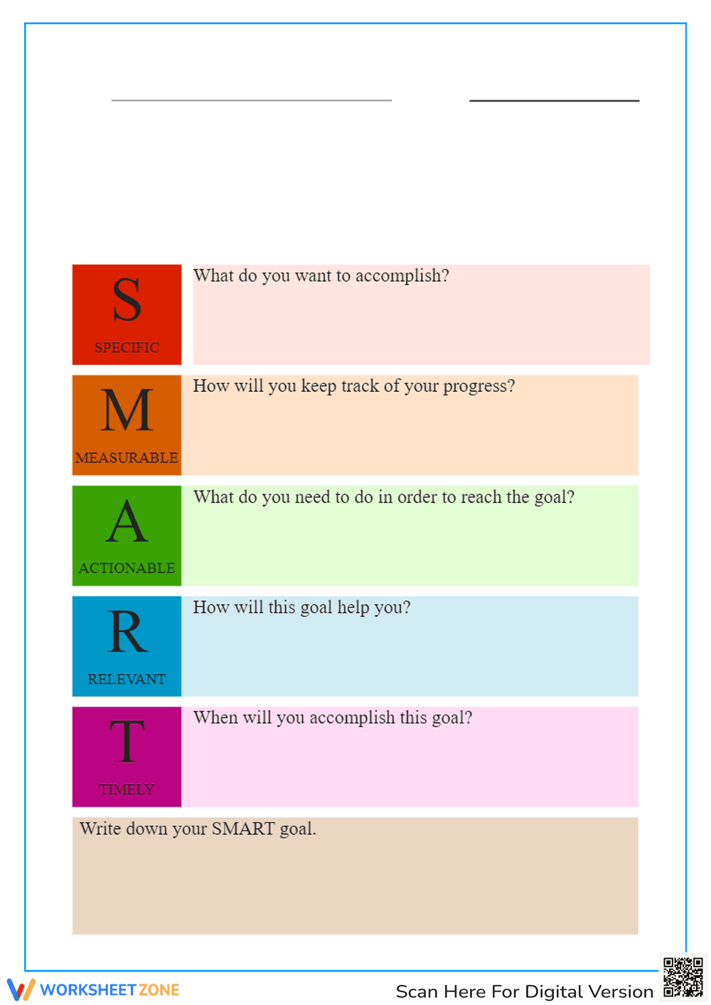Back to School Worksheet for Kids - SMART Goals Printable - Page 2