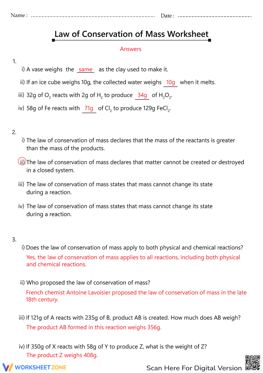 Law of Conservation of Mass Practice for Science Students - Page 2