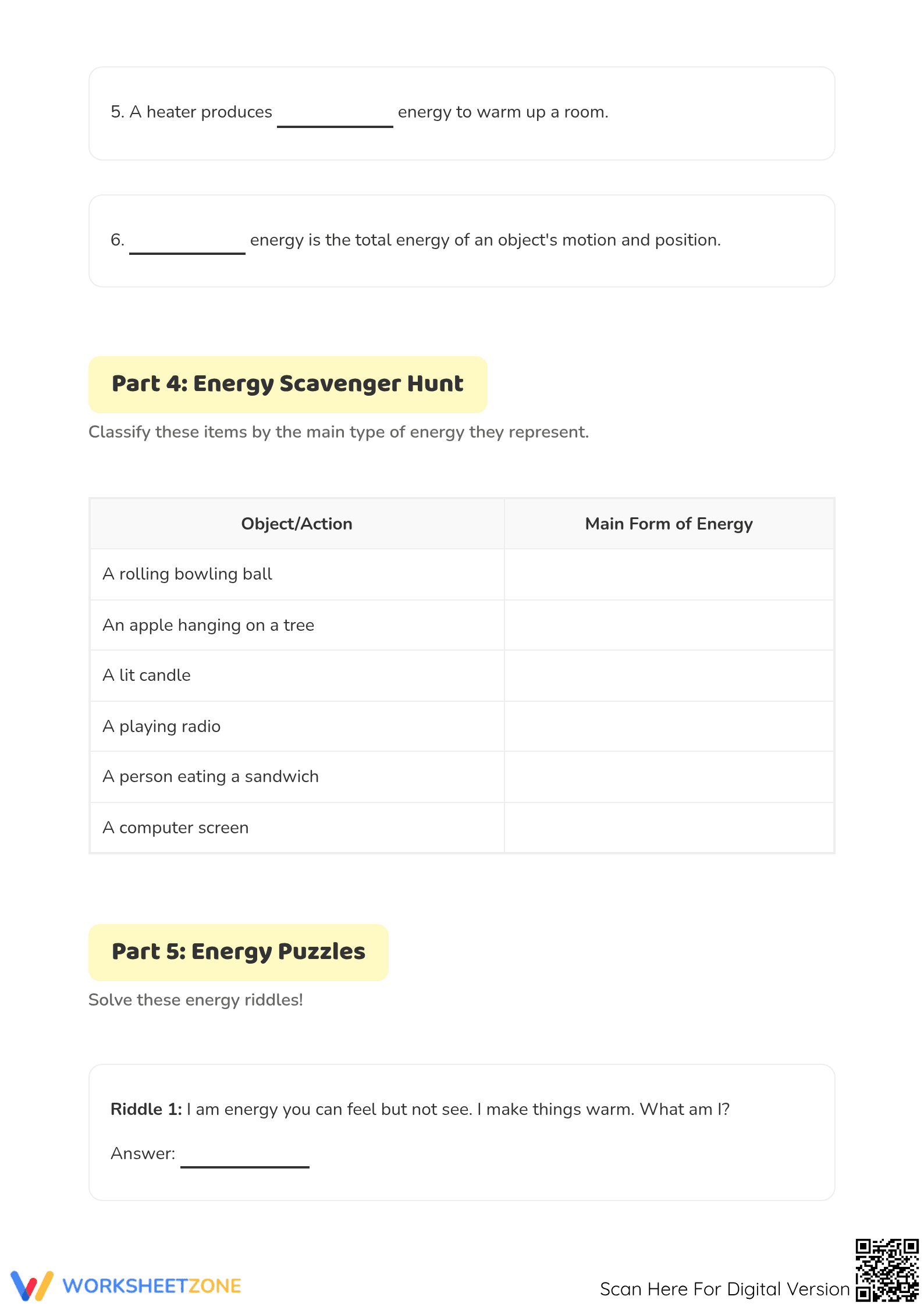 Worksheet to Identify Forms of Energy - Page 3