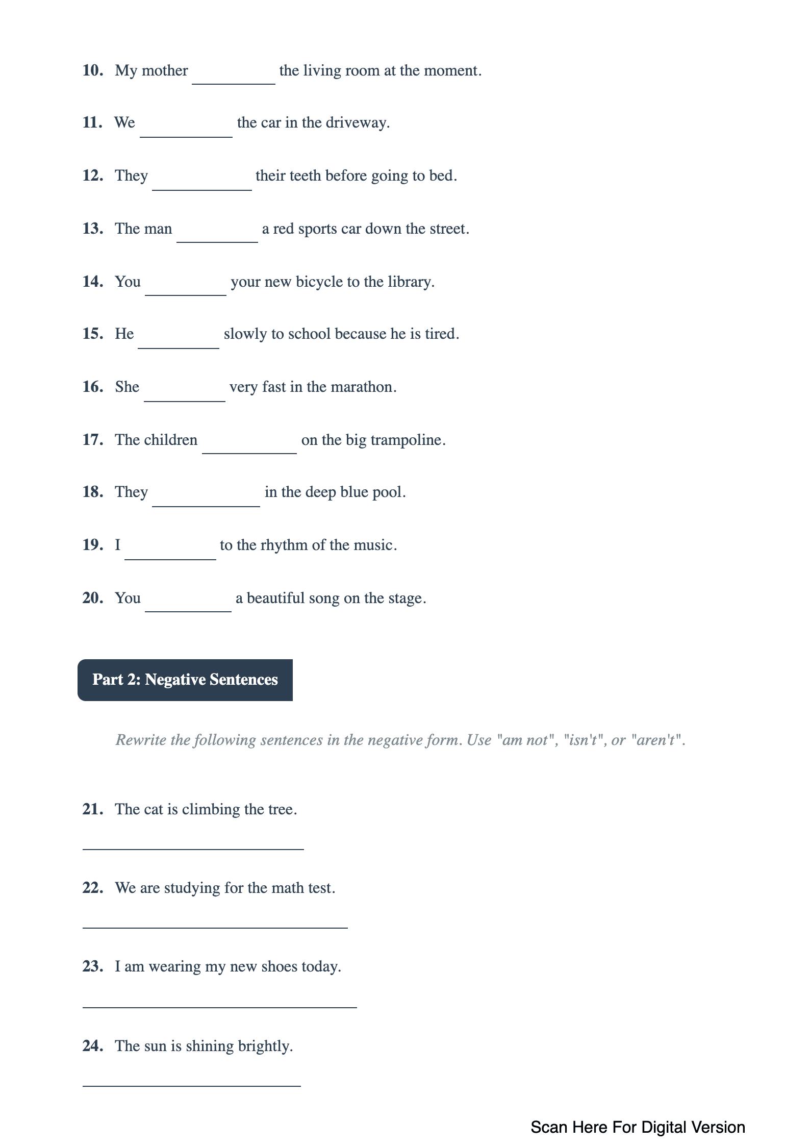 Present Continuous Tense Gap-Fill Exercise - Page 2