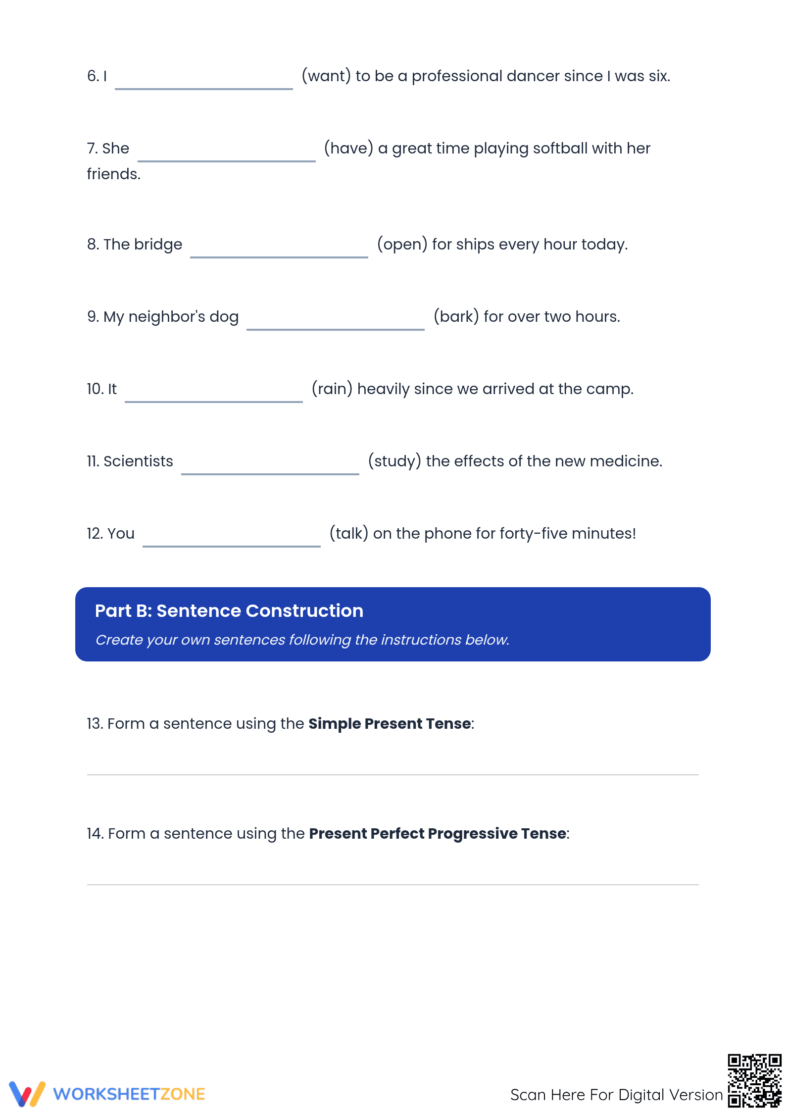 Printable Present Perfect Progressive Worksheet | Grade 5-8 - Page 2