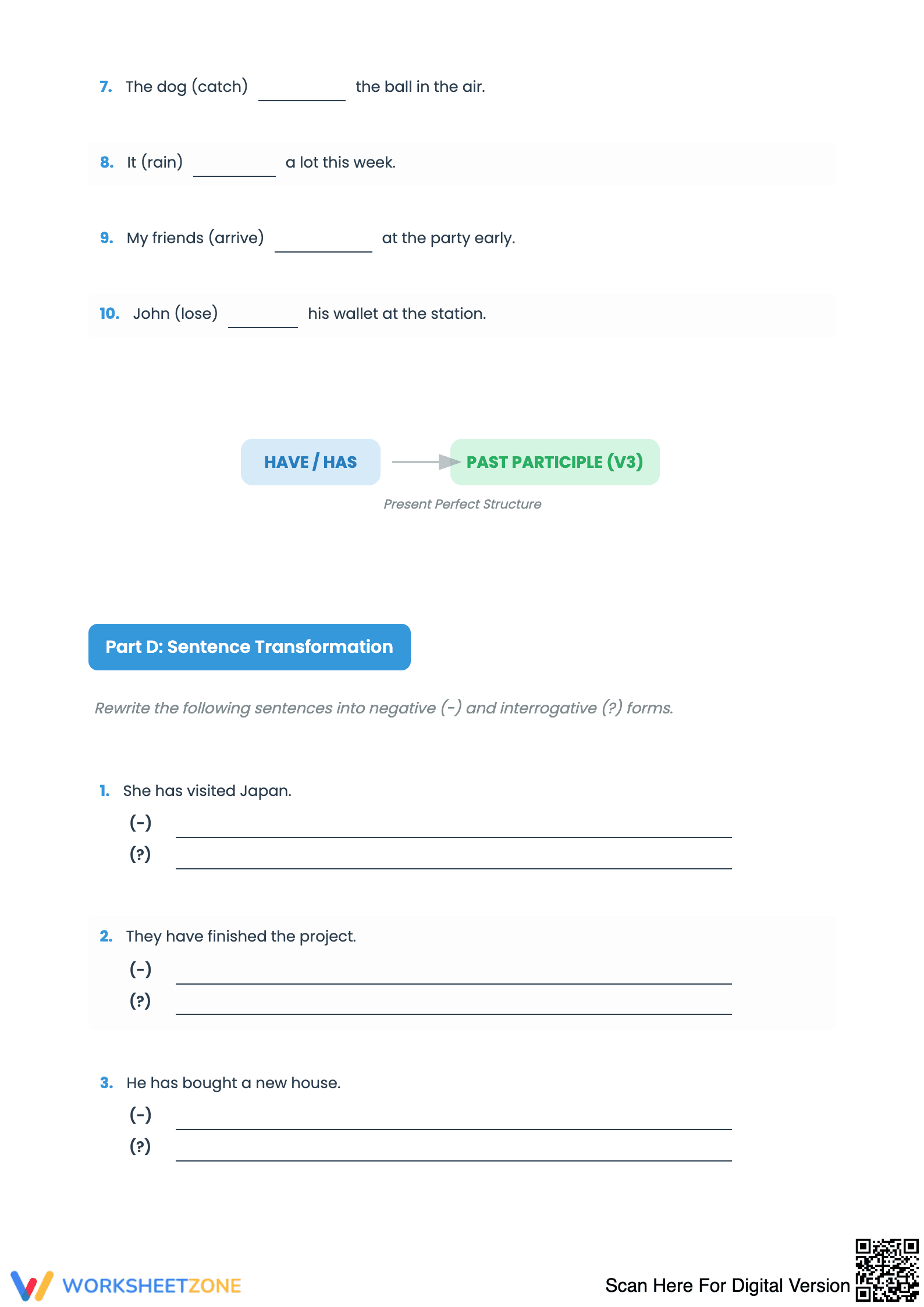 Grammar Exercises: Present Perfect Tense ESL Worksheet - Page 3