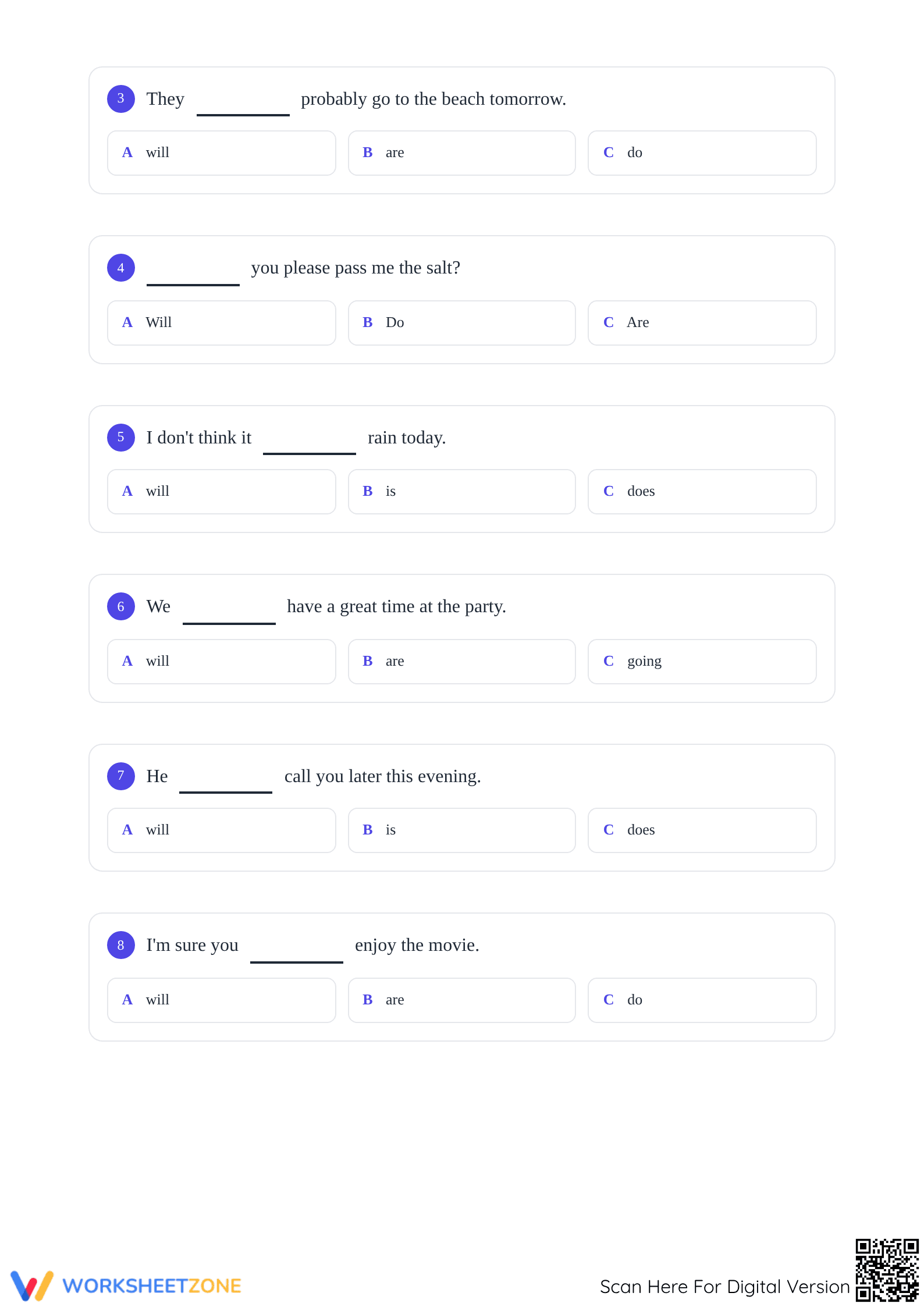 Essential Future Will Grammar Quiz Worksheet | Grade 5-8 - Page 2