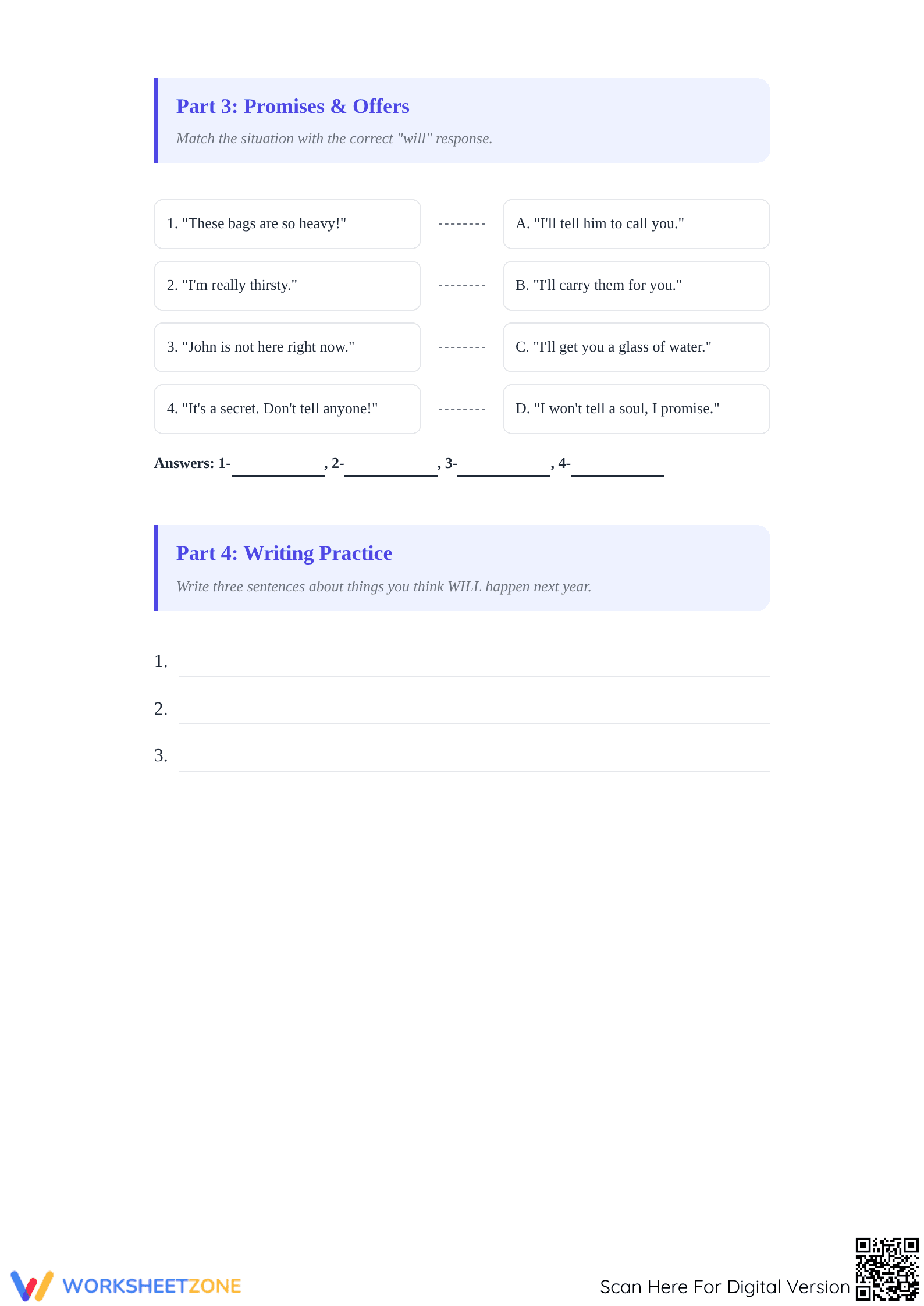 Essential Future Will Grammar Quiz Worksheet | Grade 5-8 - Page 5