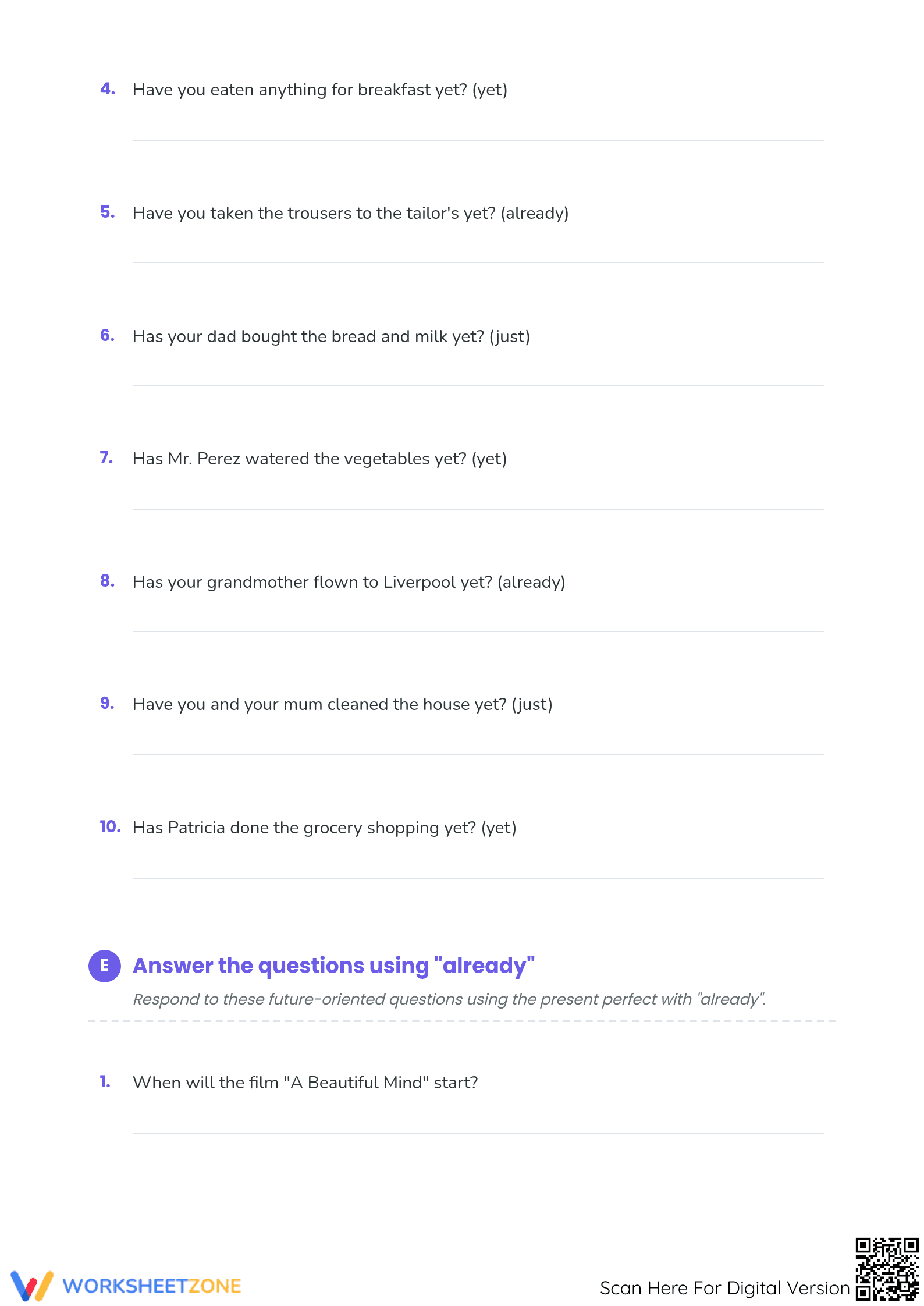 Present Perfect Adverbs: Just Already Yet (Printable) - Page 4
