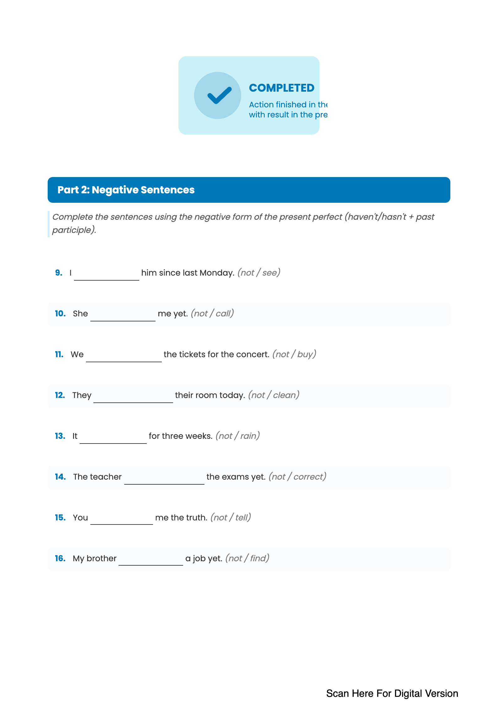 Gap Fill Exercise: Present Perfect Tense ESL - Page 2