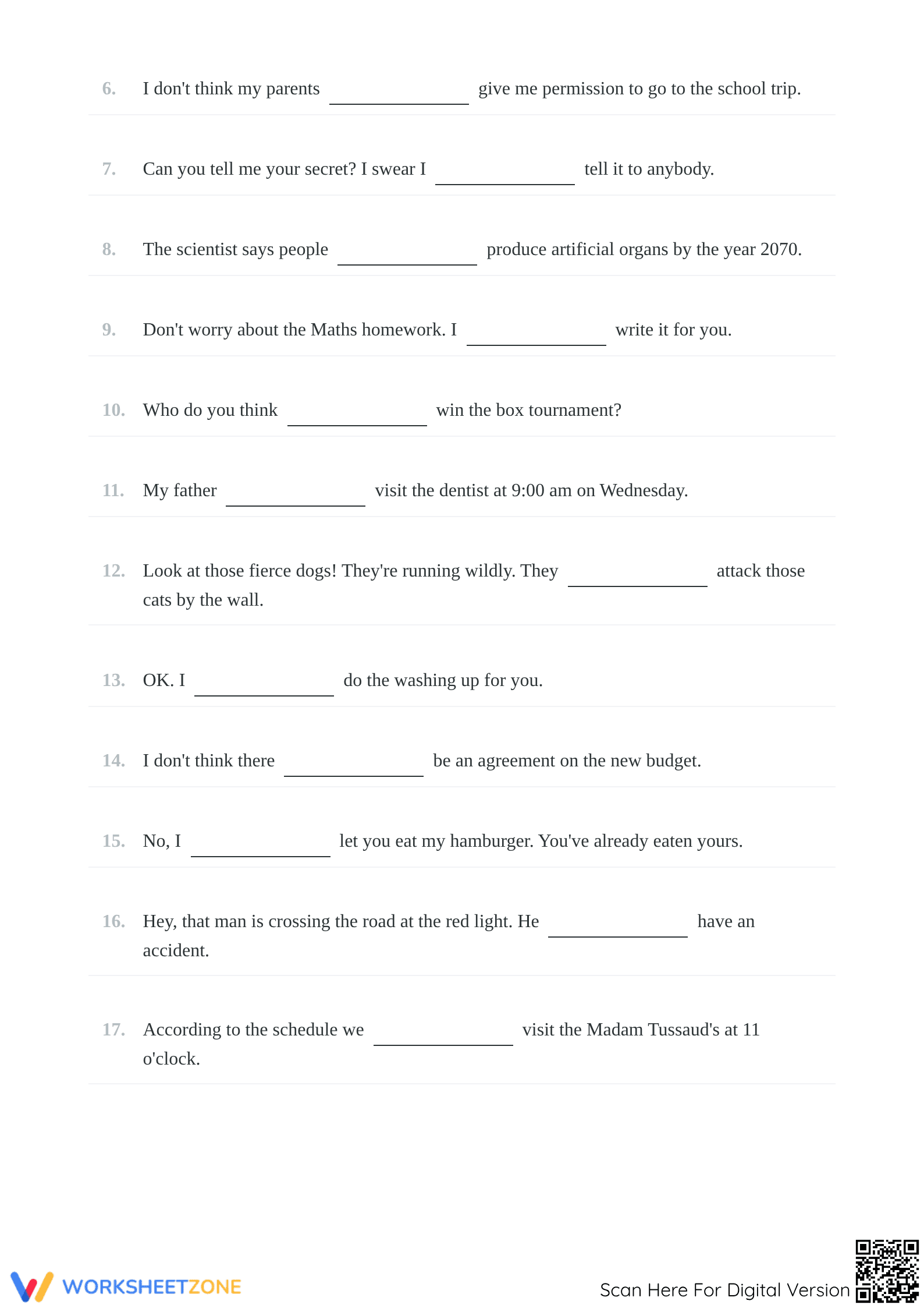 Printable Will vs Going To Worksheet | Grade 5 Grammar - Page 2