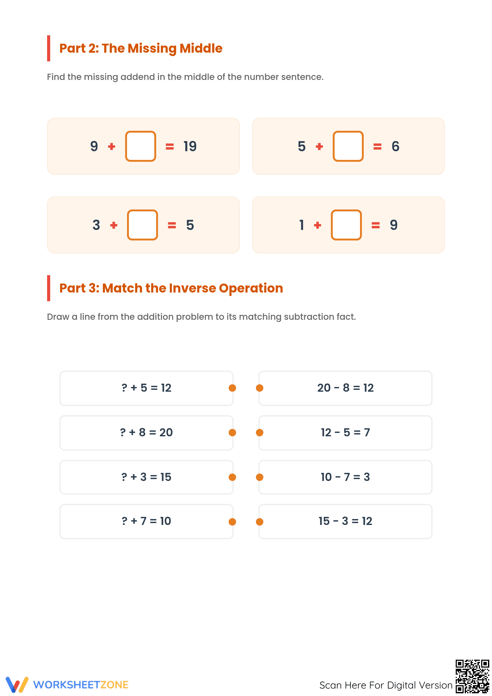 Inverse Addition Worksheet: Printable Grade 1-2 Math - Page 2