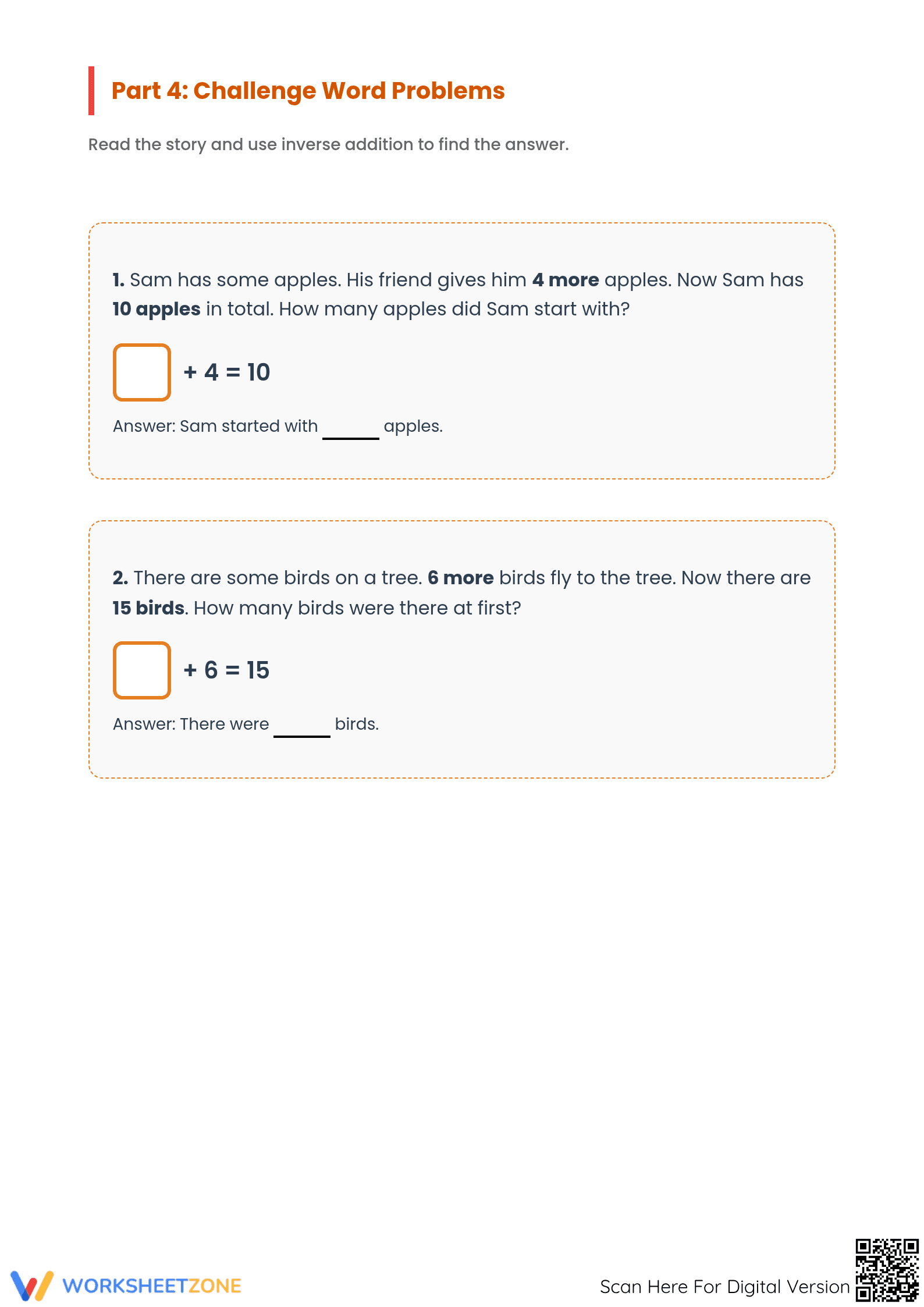 Inverse Addition Worksheet: Printable Grade 1-2 Math - Page 3