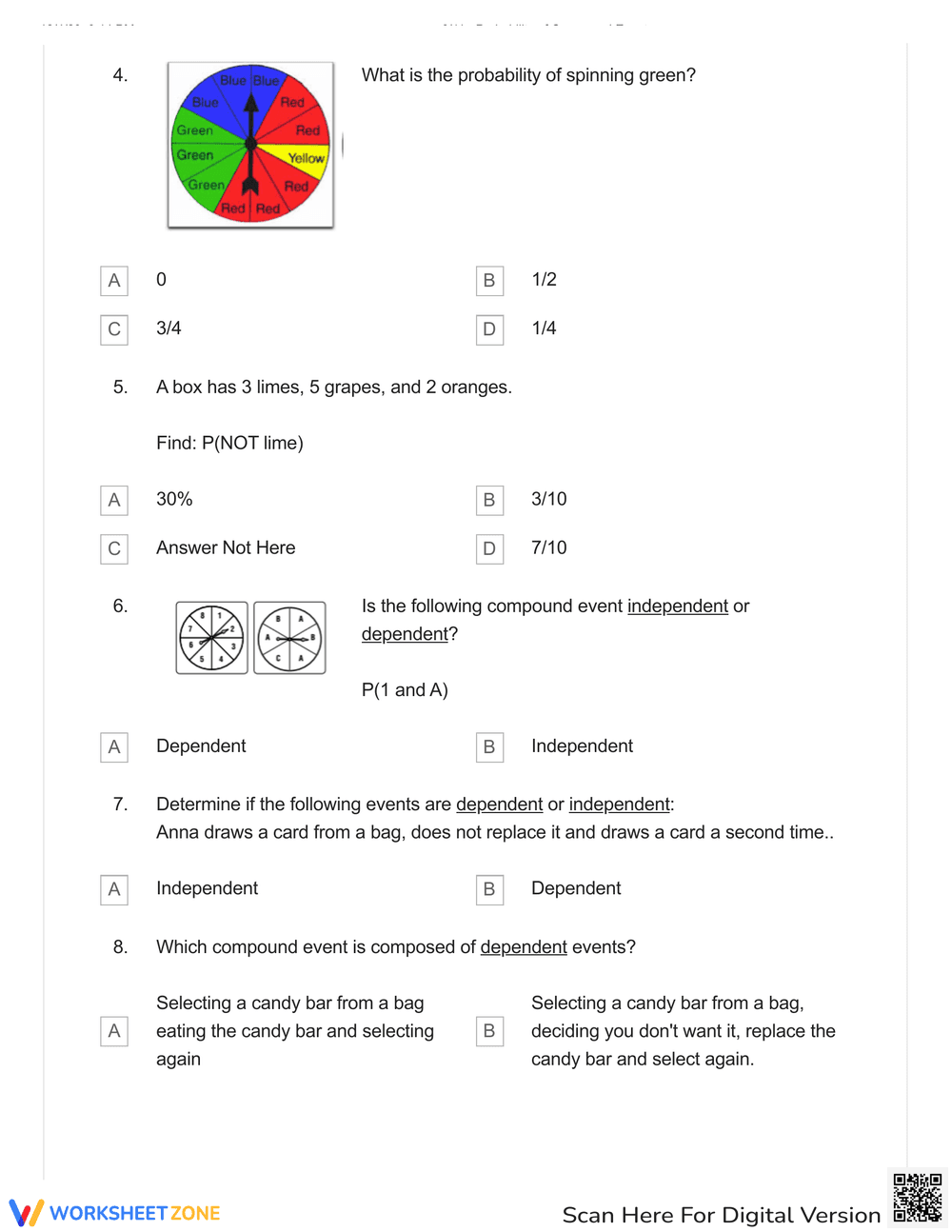 Probability of Compound Events Quiz Worksheet - Page 2