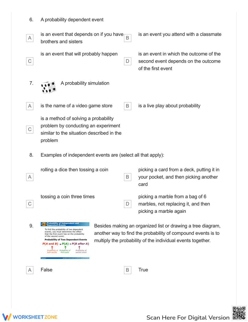 Probability of Compound Events Quiz Practice - Page 3