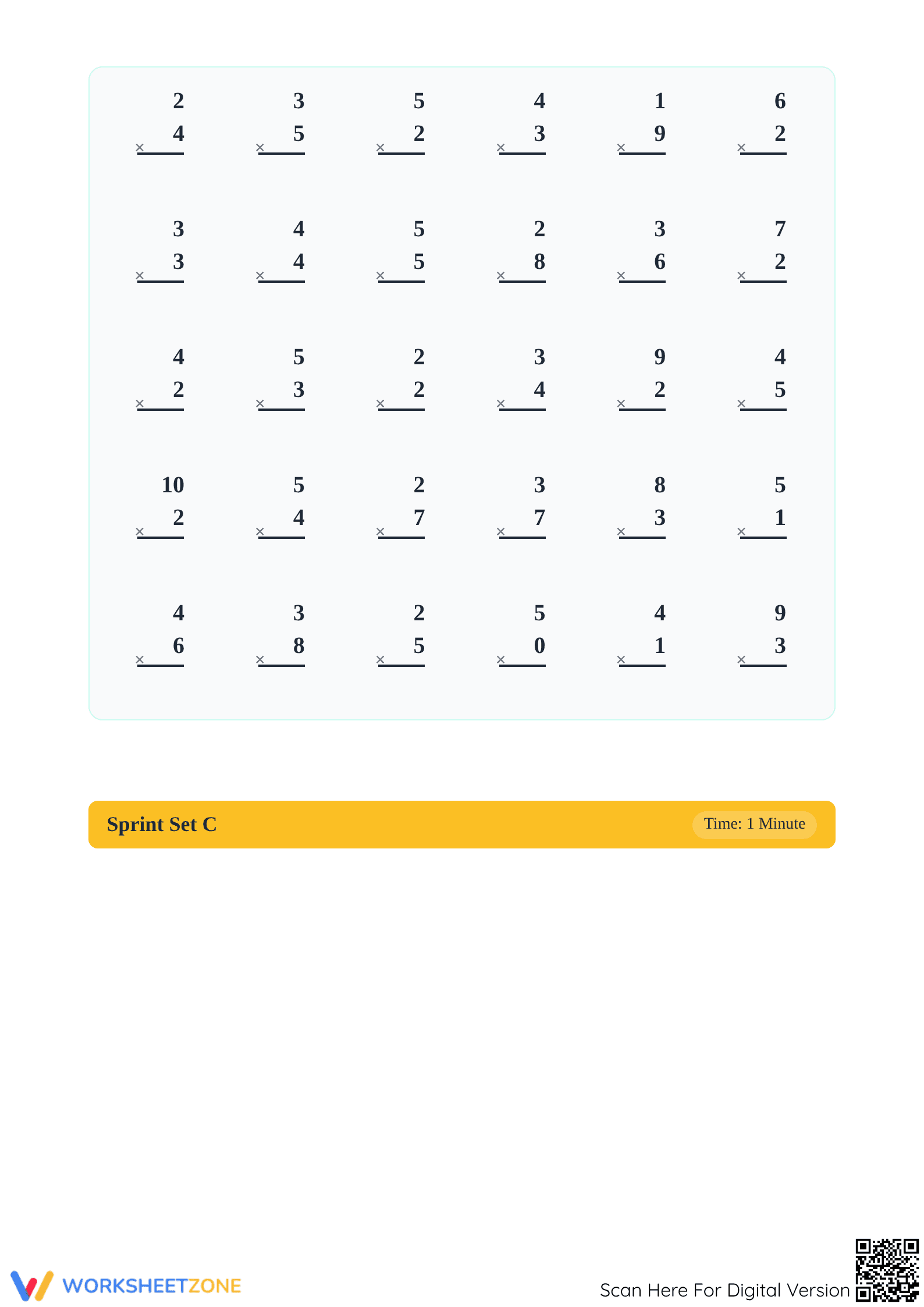 Essential 1-Minute Multiplication Worksheet | Grade 3 Math - Page 3