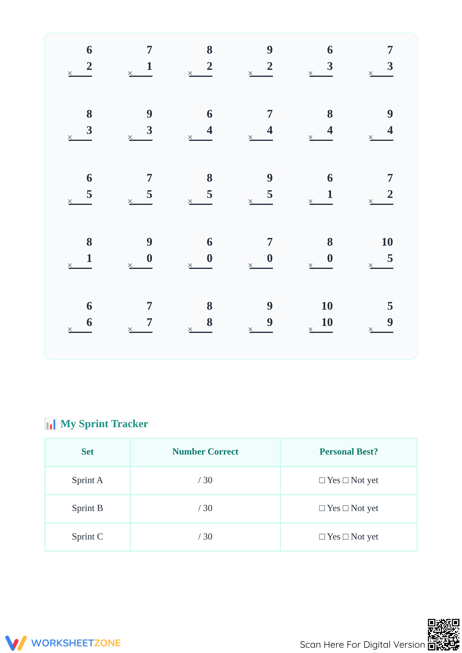 Essential 1-Minute Multiplication Worksheet | Grade 3 Math - Page 4