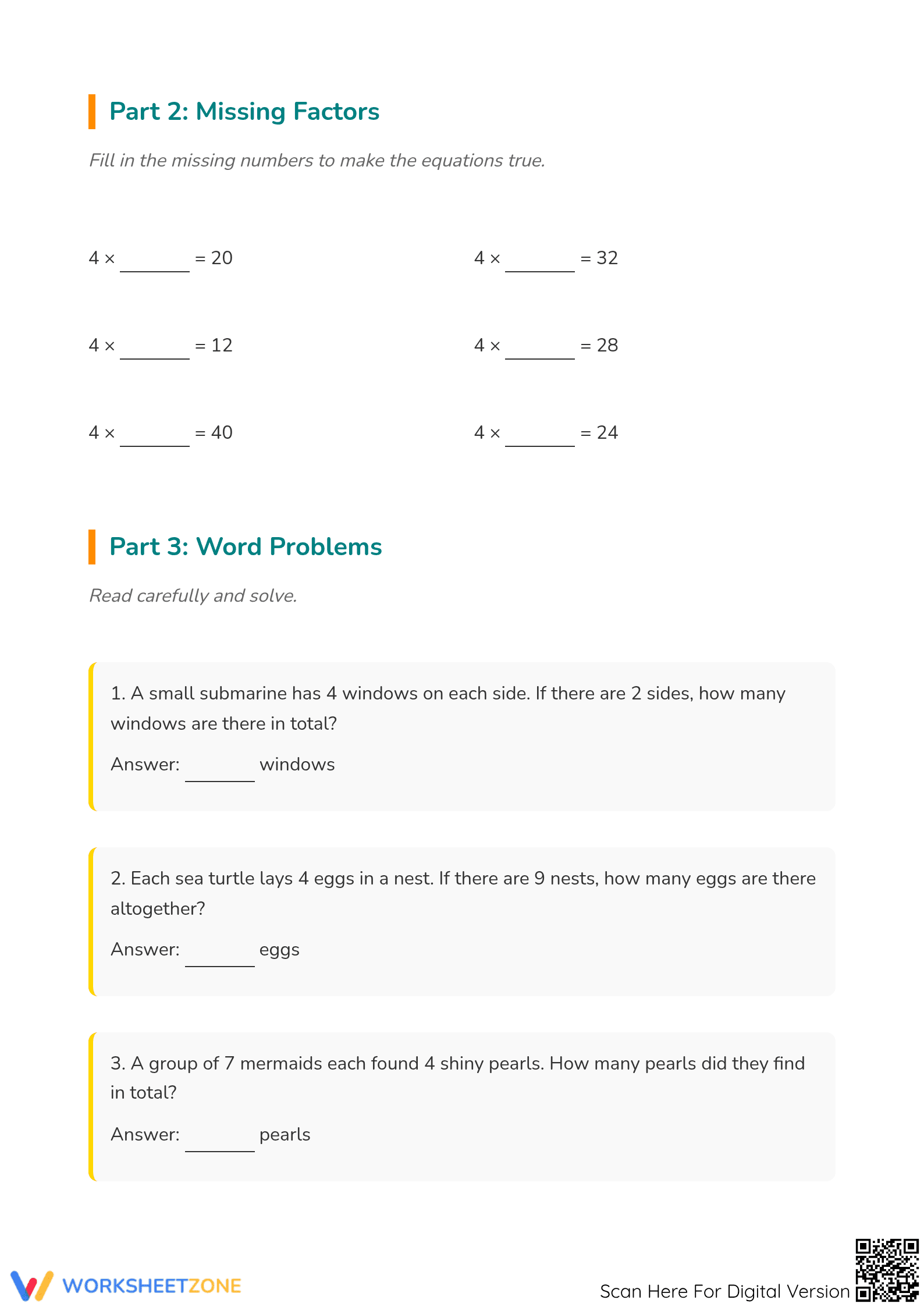 Multiply By 4 Worksheet — Printable Grade 3 Math Practice - Page 2