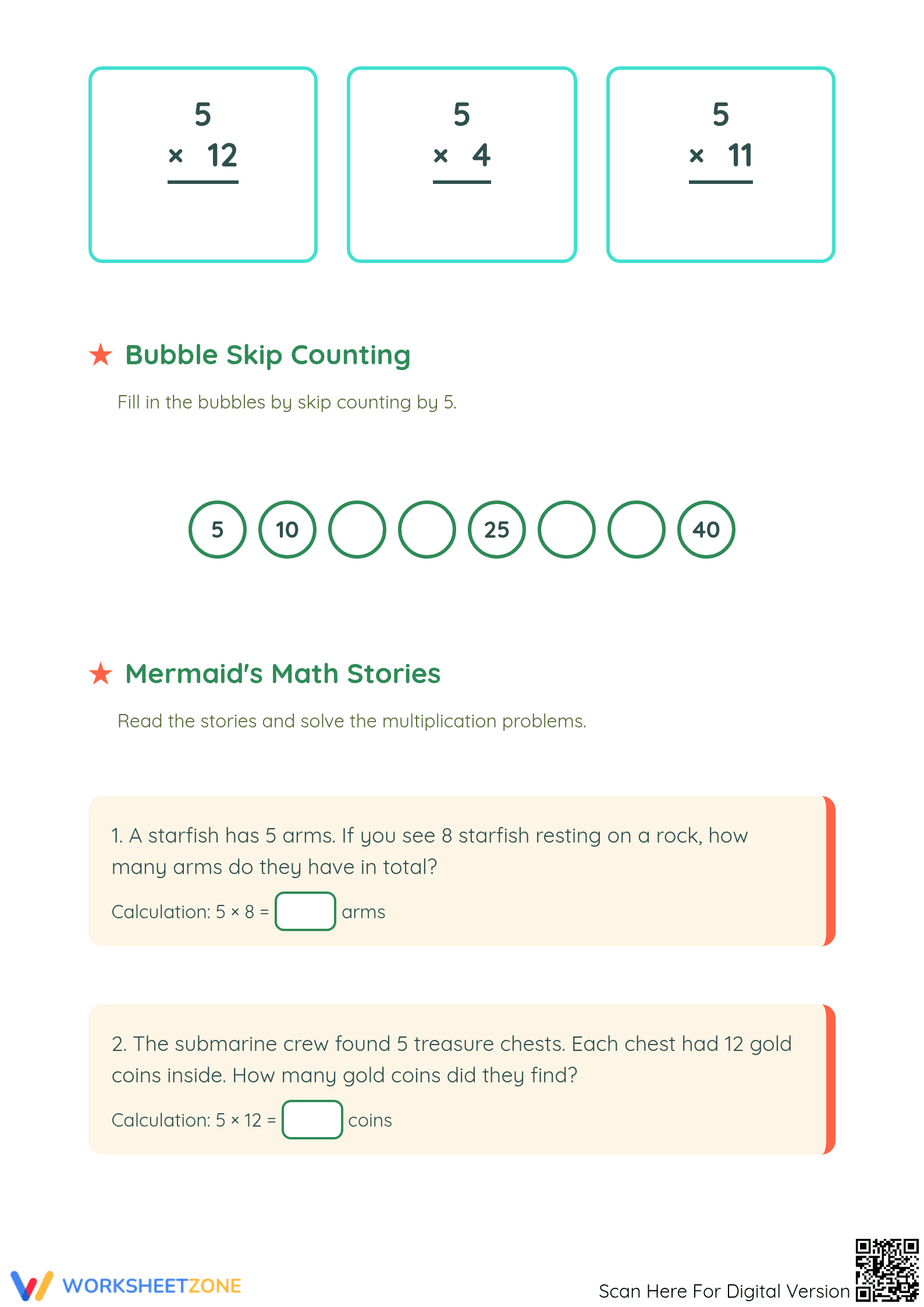 Essential Multiply by 5 Worksheet | Grade 3-4 Math - Page 2