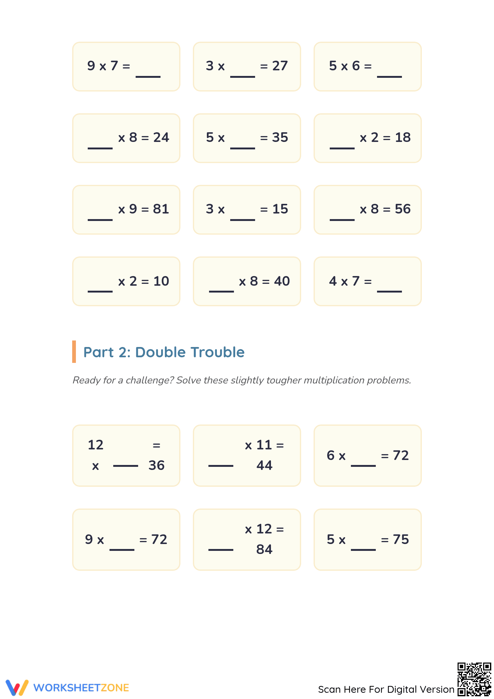Printable Missing Multiplication Factors Worksheet - Page 2