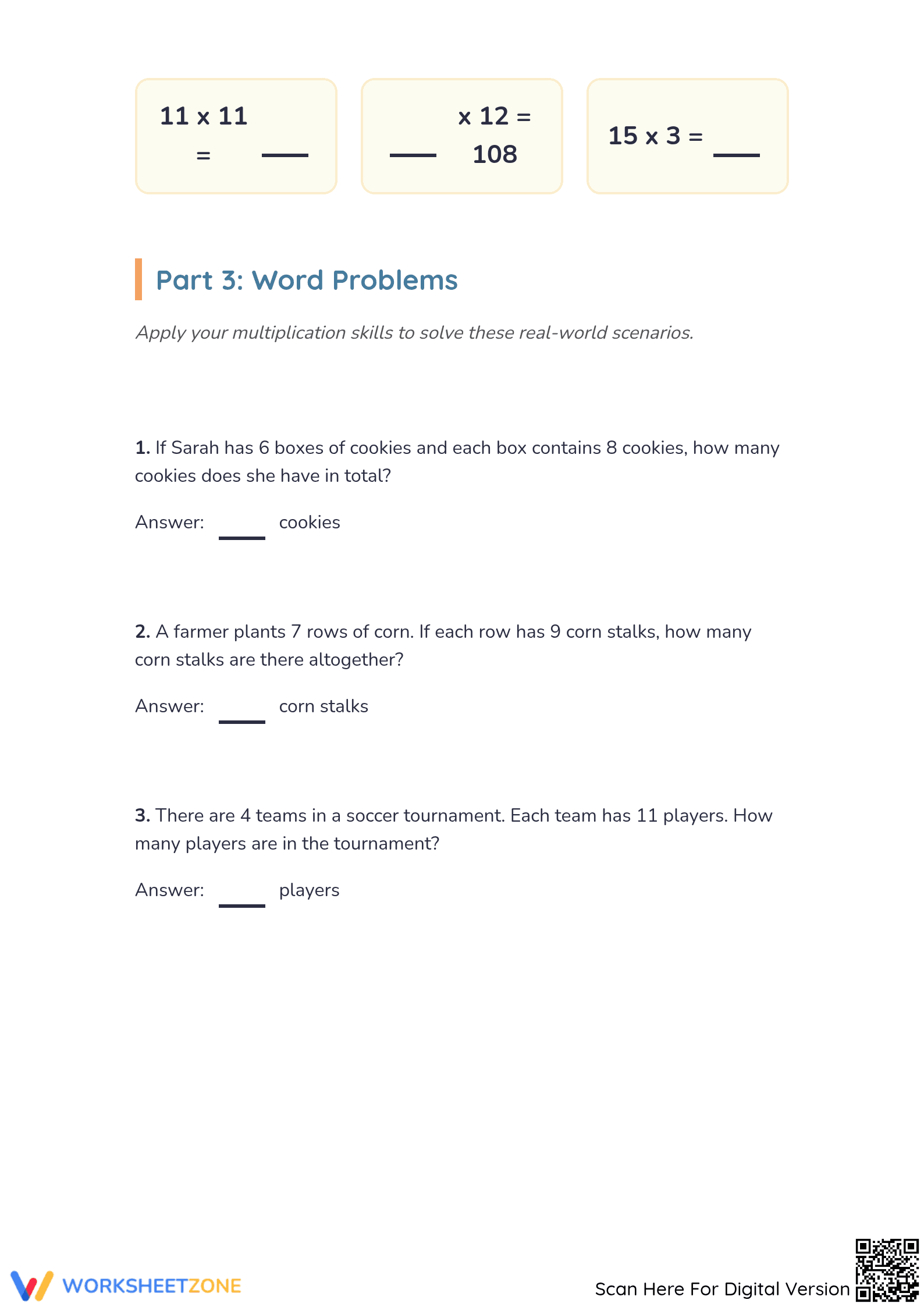 Printable Missing Multiplication Factors Worksheet - Page 3